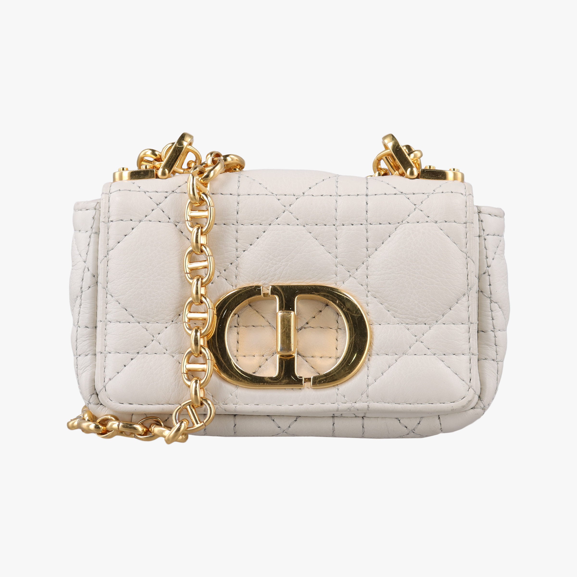 Secondhand Christian Dior Caro micro White Leather  shoulderbag | stylenewstar