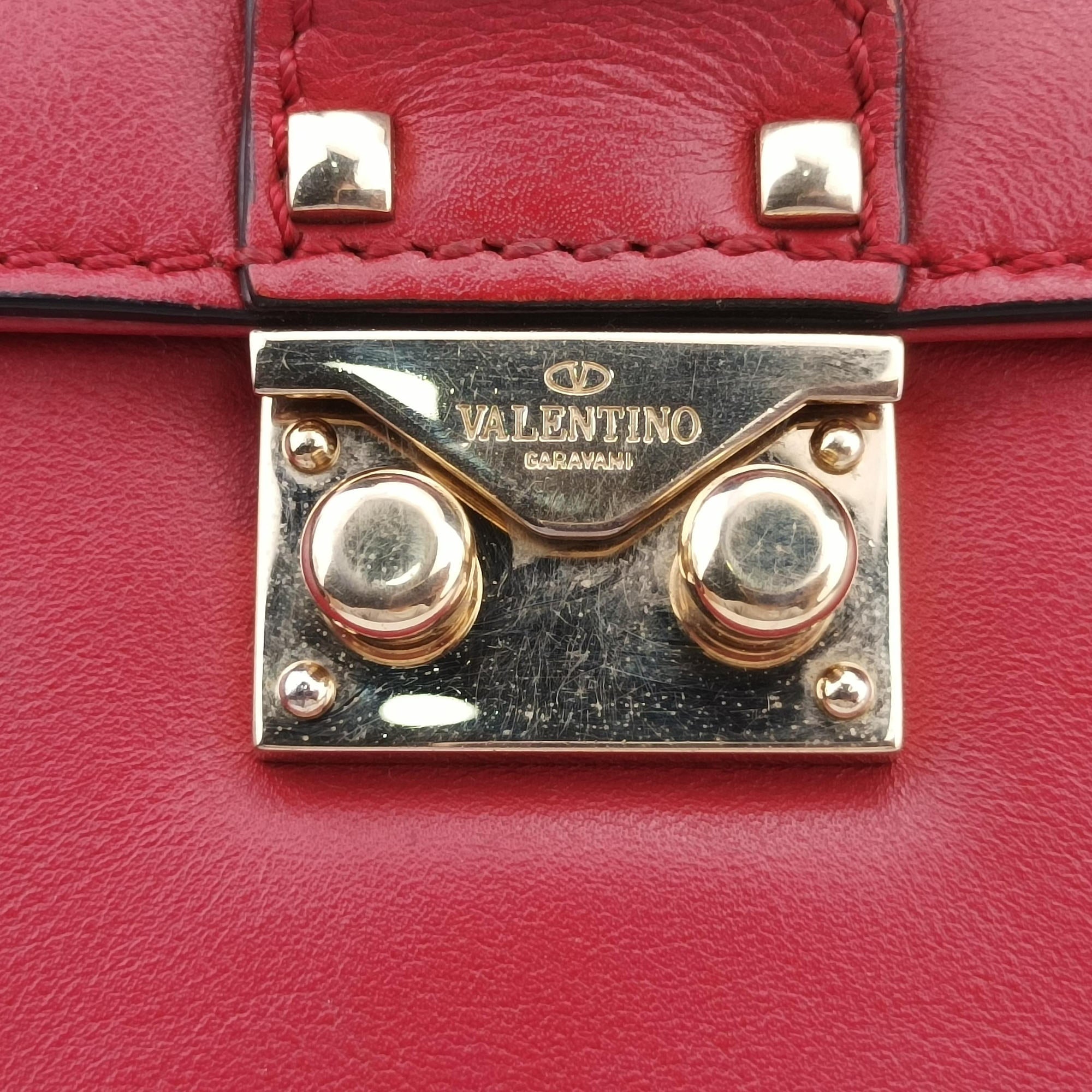 Pre-owned Valentino Rockstud Glam Lock Red Leather  shoulderbag | stylenewstar