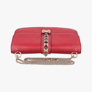 Pre-owned Valentino Rockstud Glam Lock Red Leather  shoulderbag | stylenewstar