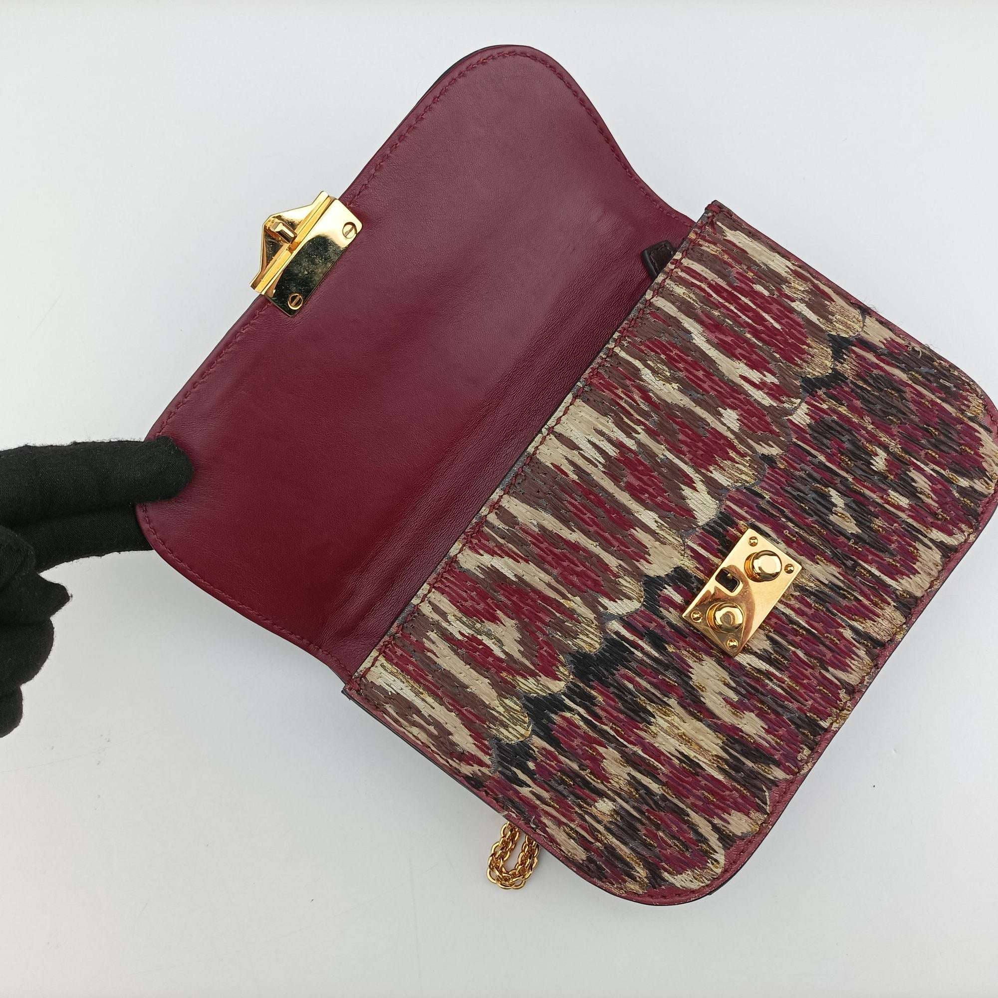 Pre-owned Valentino Rockstud　Glam Lock Burgundy x Multicolour fabric x Leather  shoulderbag | stylenewstar