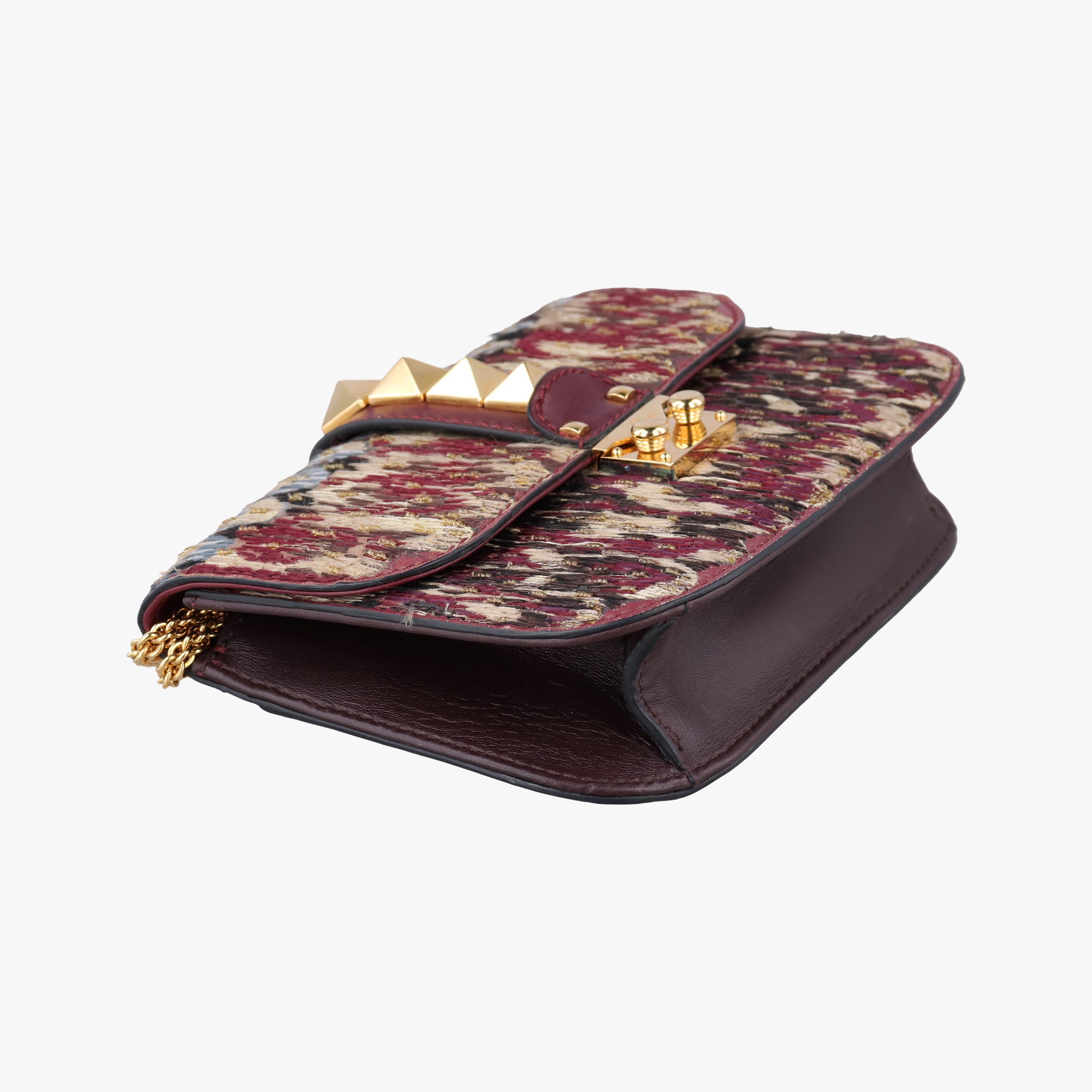 Pre-owned Valentino Rockstud　Glam Lock Burgundy x Multicolour fabric x Leather  shoulderbag | stylenewstar