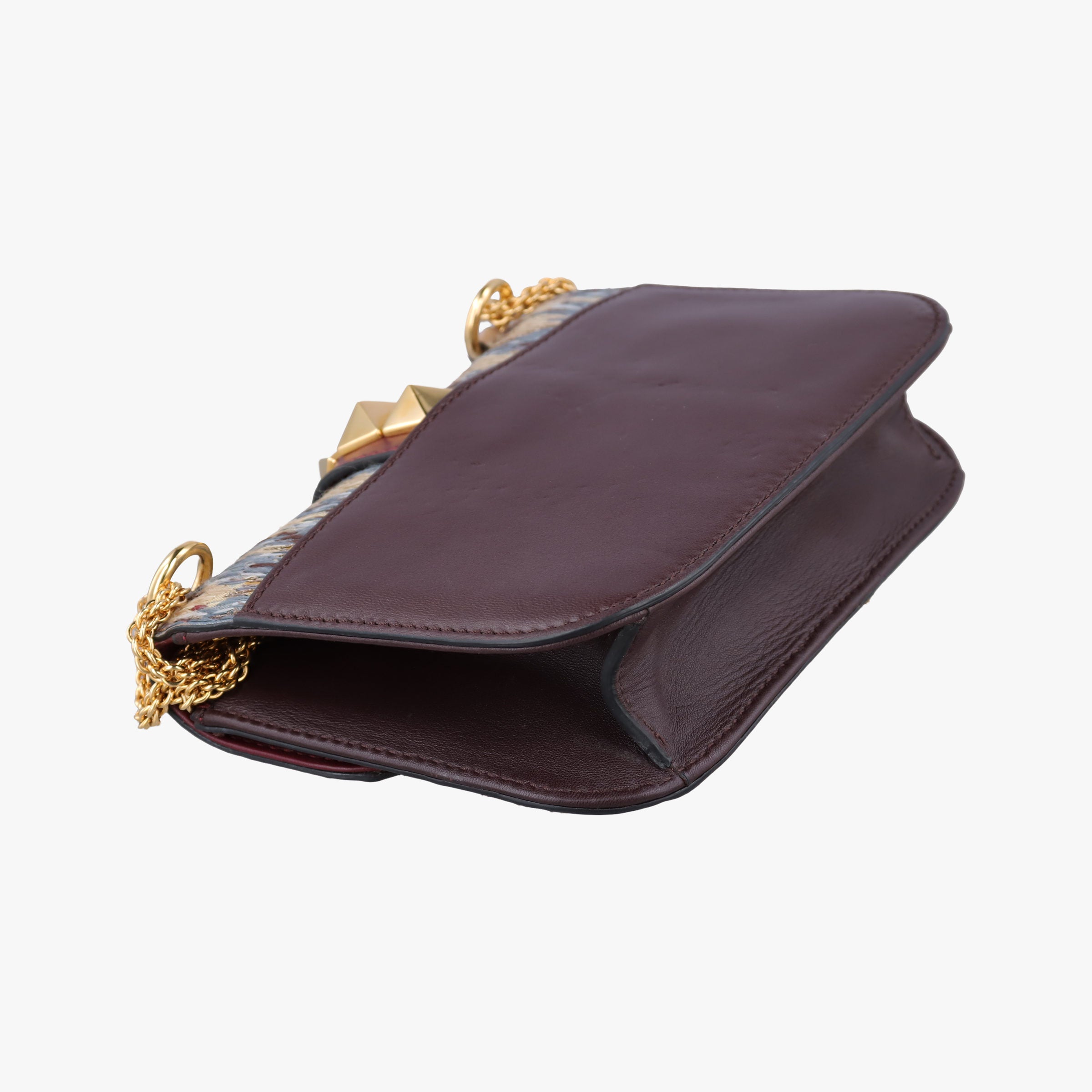 Pre-owned Valentino Rockstud　Glam Lock Burgundy x Multicolour fabric x Leather  shoulderbag | stylenewstar