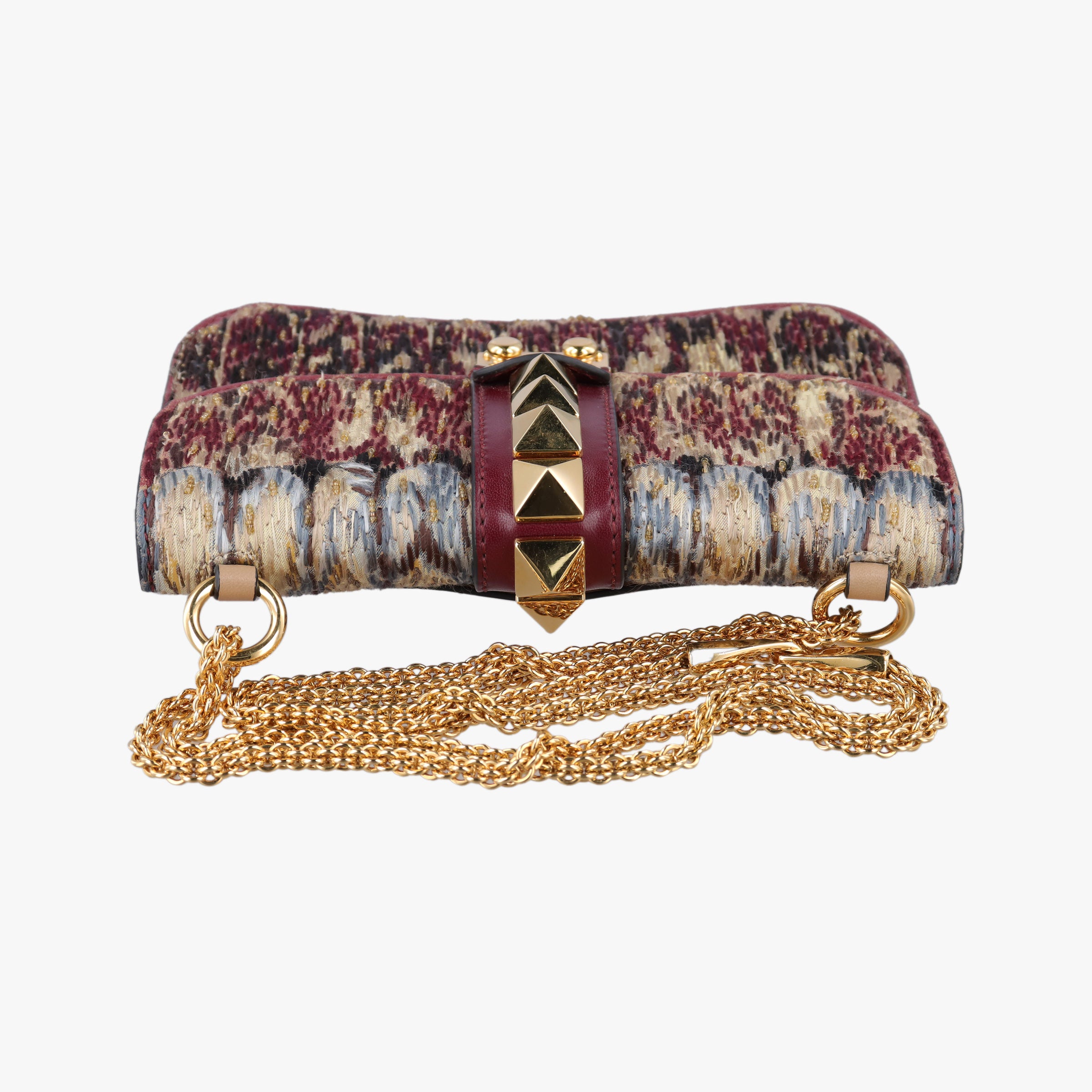 Pre-owned Valentino Rockstud　Glam Lock Burgundy x Multicolour fabric x Leather  shoulderbag | stylenewstar