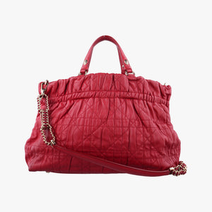 Pre-owned Christian Dior Delices Gaufre Cannage Tote Red lambskin  shoulderbag | stylenewstar