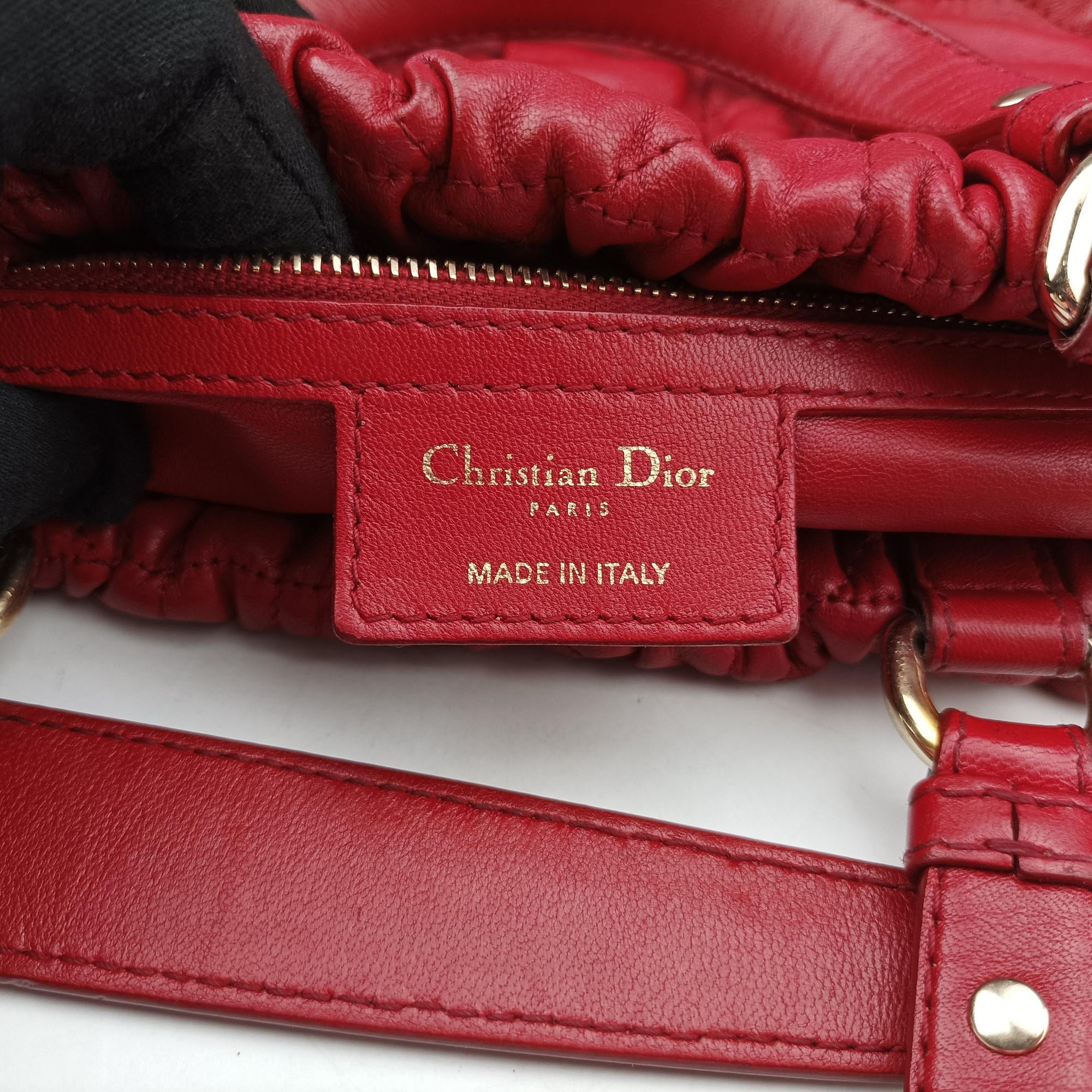 Pre-owned Christian Dior Delices Gaufre Cannage Tote Red lambskin  shoulderbag | stylenewstar