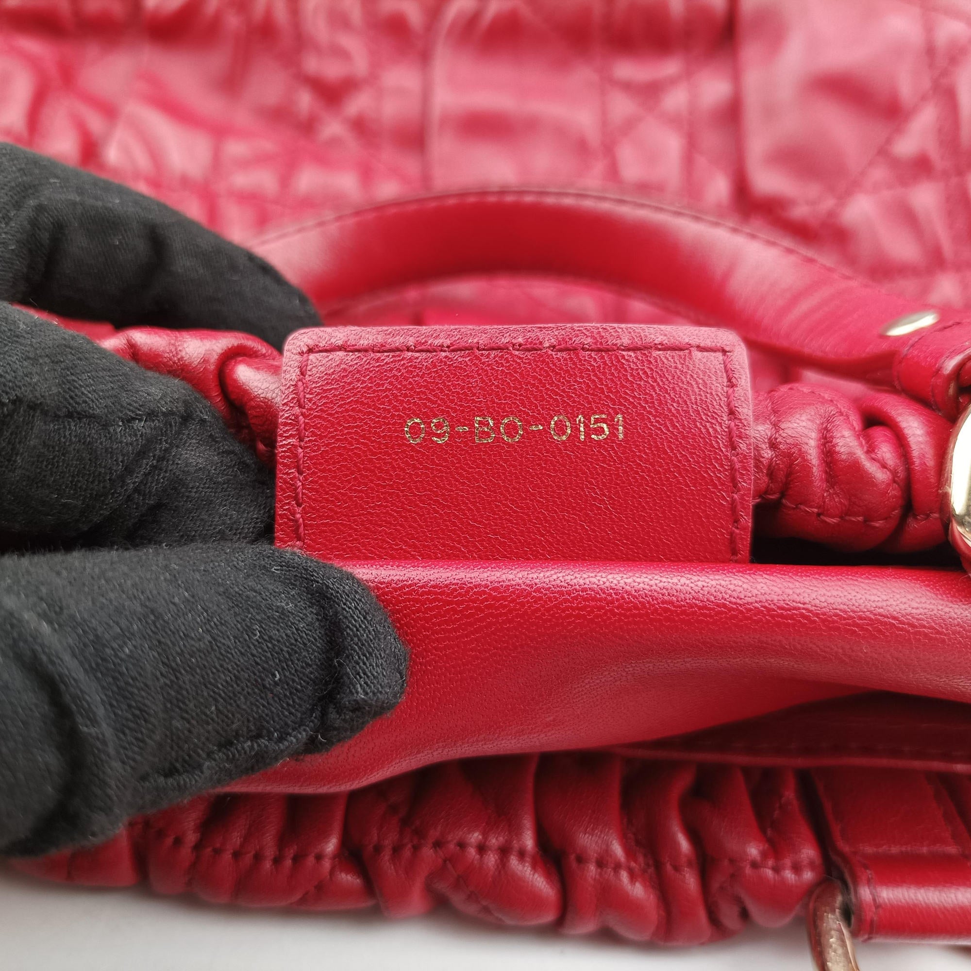 Pre-owned Christian Dior Delices Gaufre Cannage Tote Red lambskin  shoulderbag | stylenewstar