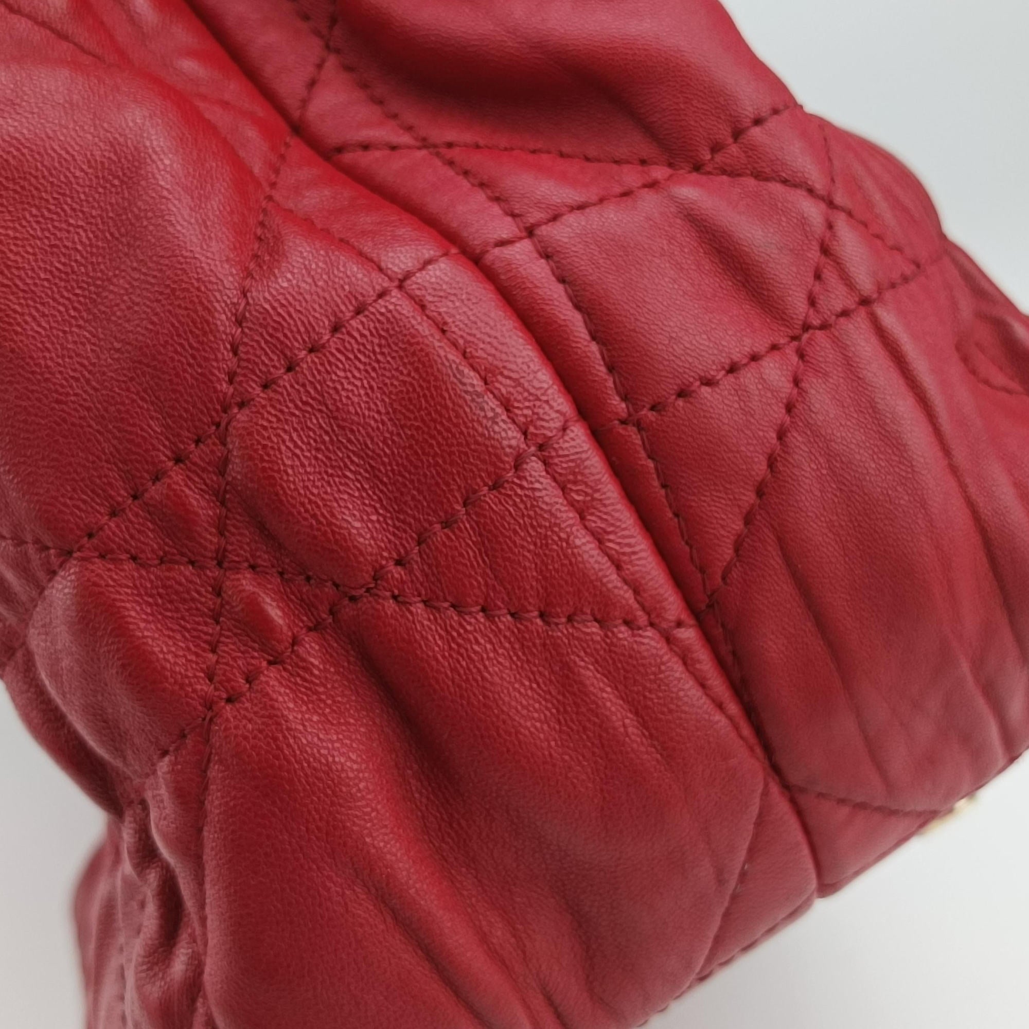 Pre-owned Christian Dior Delices Gaufre Cannage Tote Red lambskin  shoulderbag | stylenewstar
