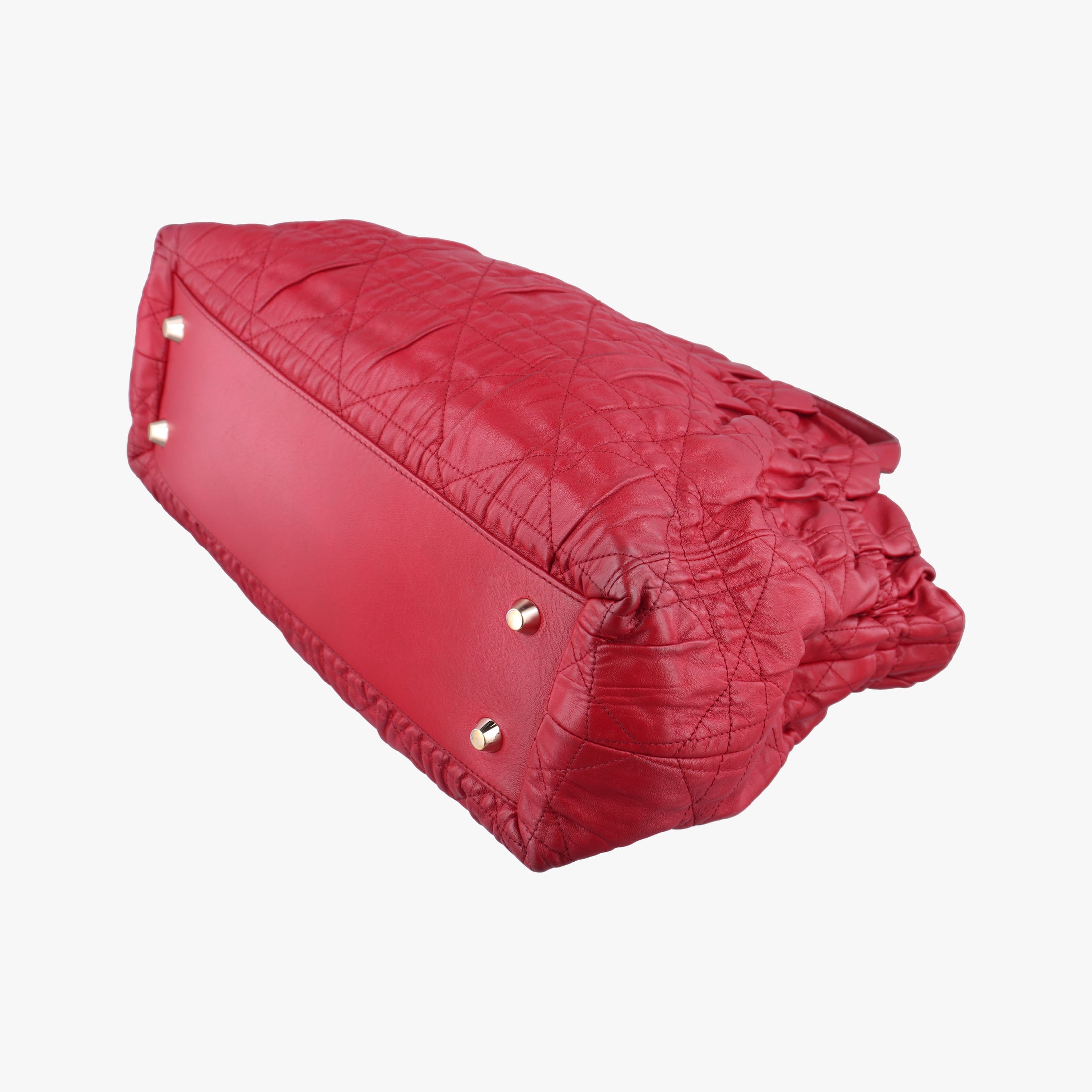 Pre-owned Christian Dior Delices Gaufre Cannage Tote Red lambskin  shoulderbag | stylenewstar
