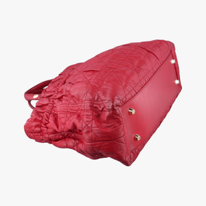 Pre-owned Christian Dior Delices Gaufre Cannage Tote Red lambskin  shoulderbag | stylenewstar
