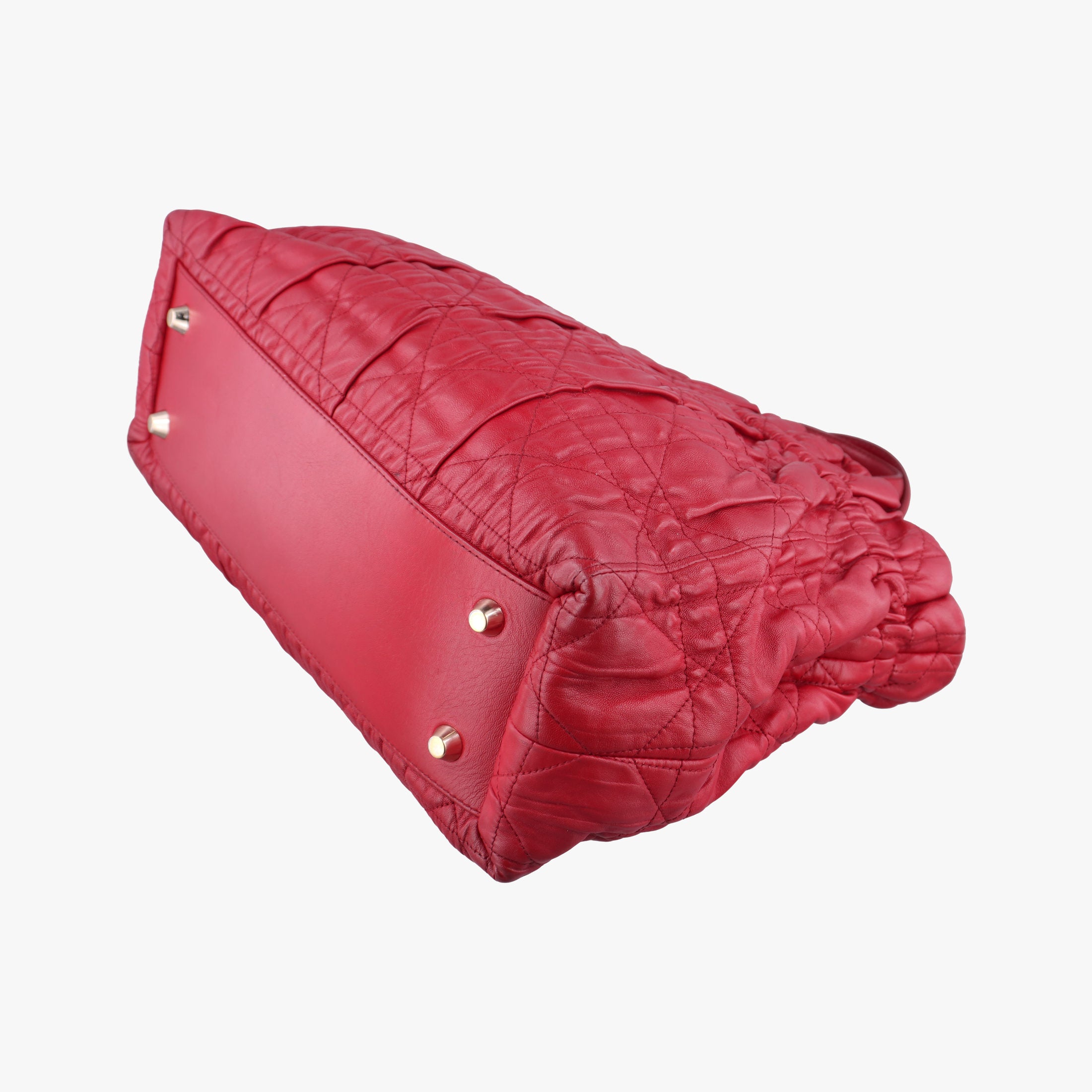 Pre-owned Christian Dior Delices Gaufre Cannage Tote Red lambskin  shoulderbag | stylenewstar
