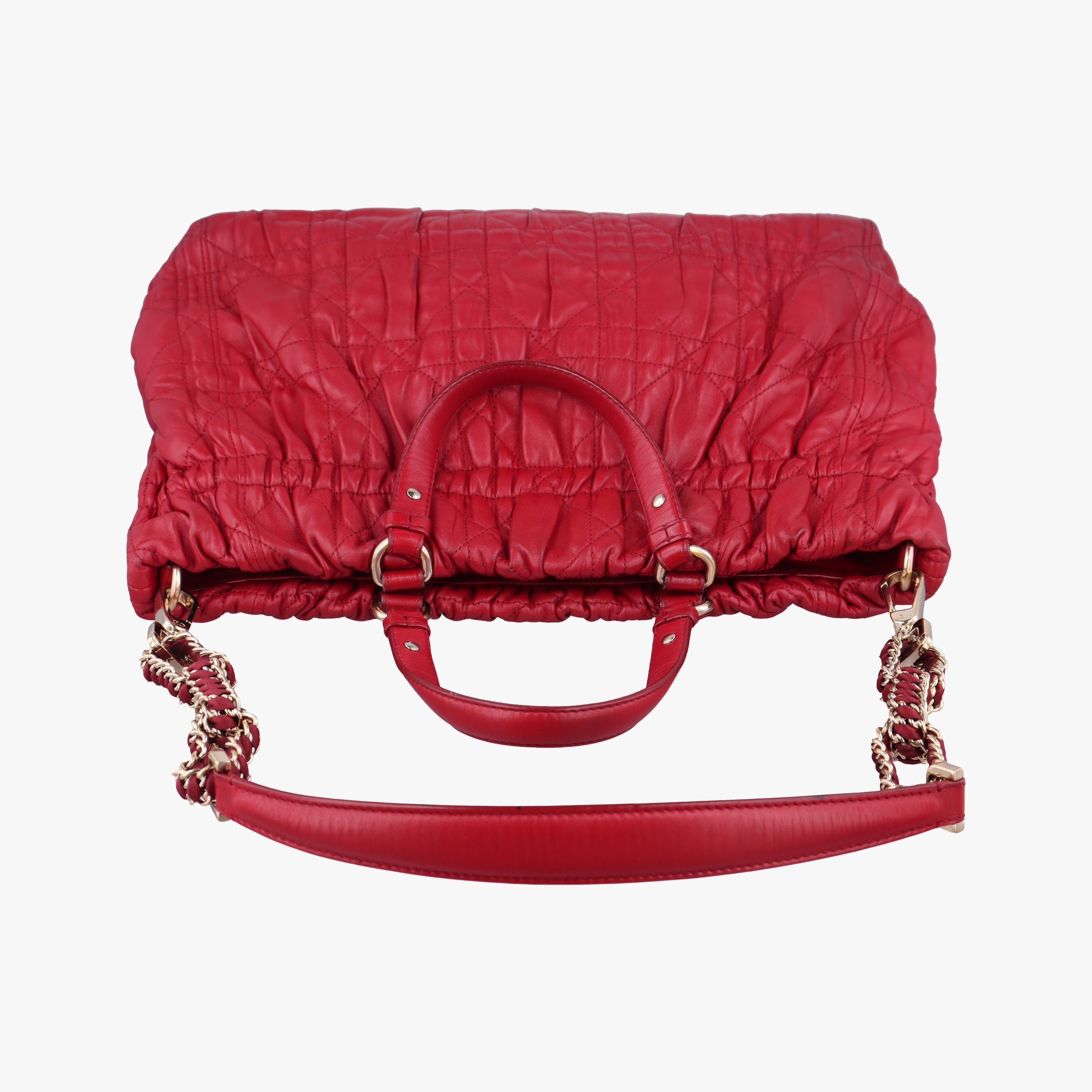 Pre-owned Christian Dior Delices Gaufre Cannage Tote Red lambskin  shoulderbag | stylenewstar