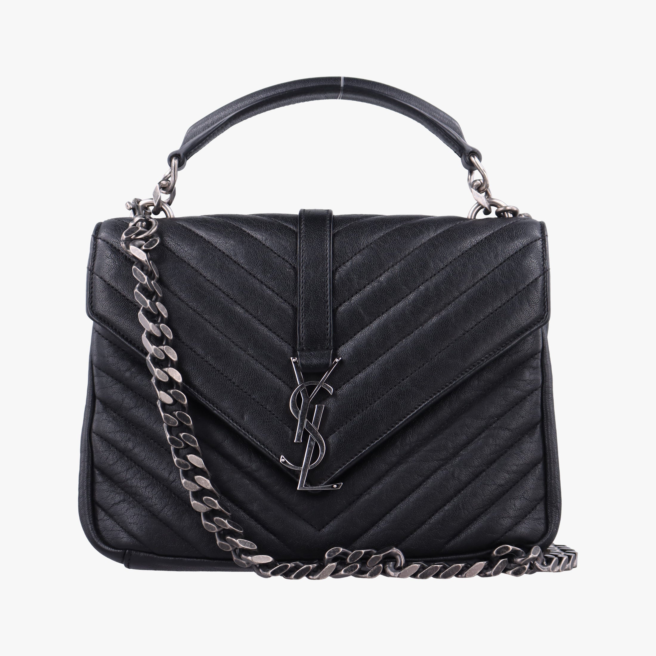 Pre-owned Yves Saint Laurent COLLEGE Black Leather 428056 shoulderbag | stylenewstar