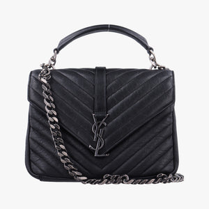 Pre-owned Yves Saint Laurent COLLEGE Black Leather 428056 shoulderbag | stylenewstar