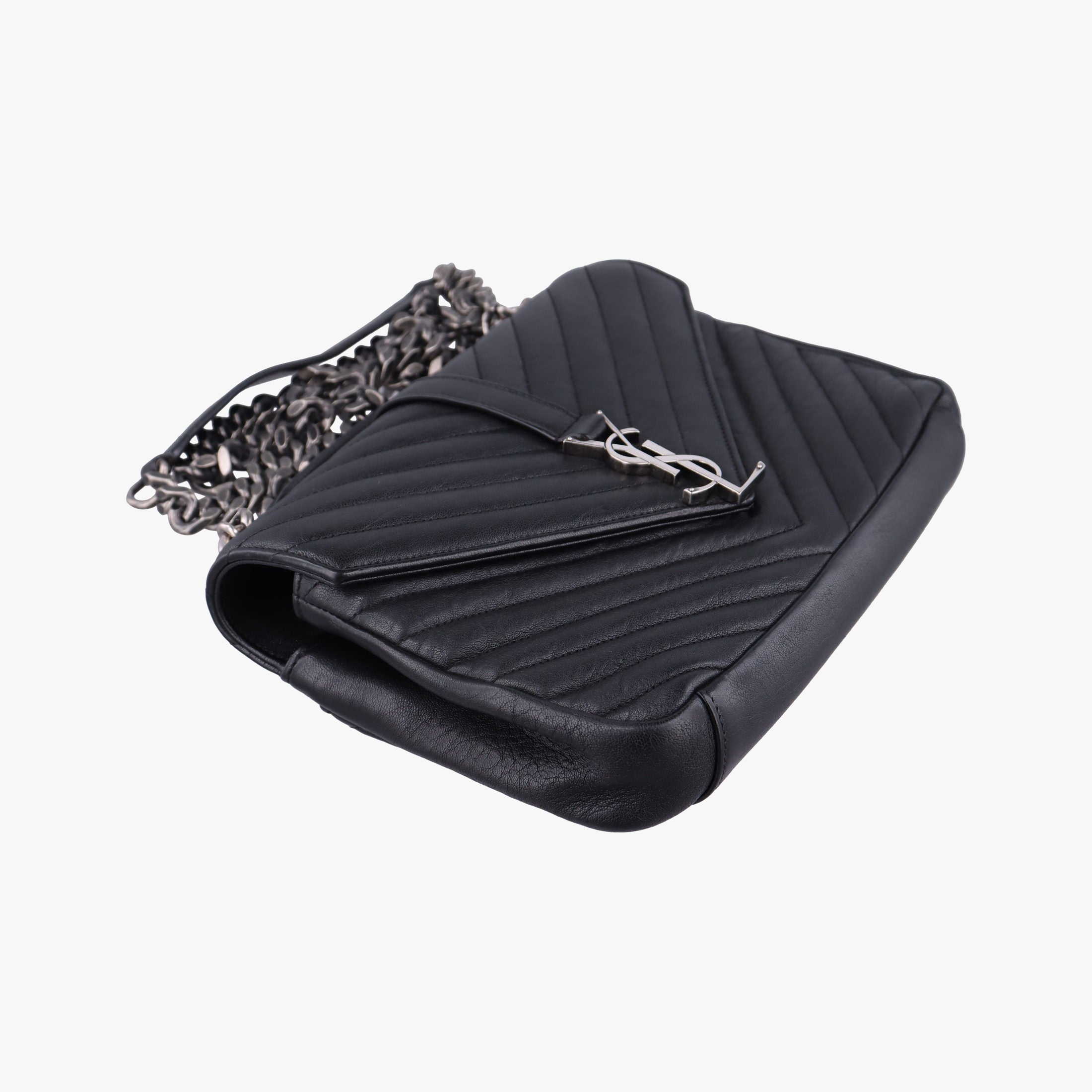 Pre-owned Yves Saint Laurent COLLEGE Black Leather 428056 shoulderbag | stylenewstar
