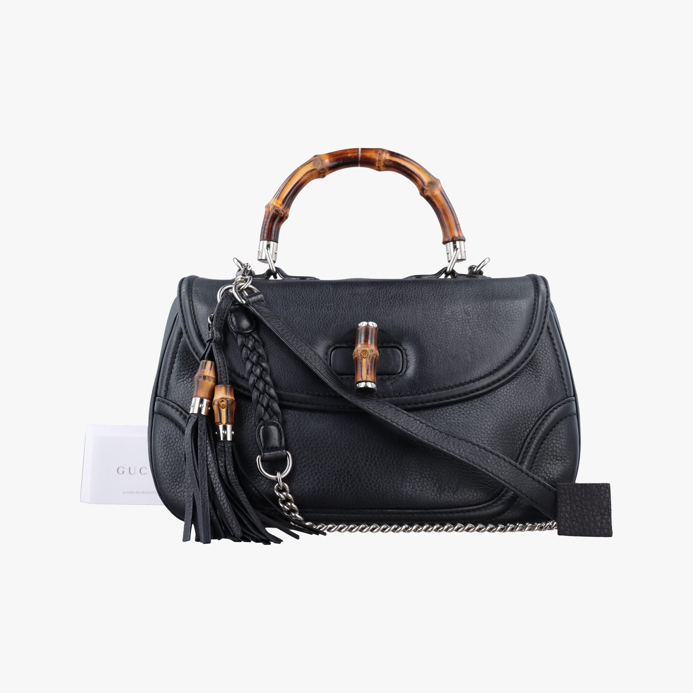 Vintage Gucci New Bamboo Black Leather 240241 shoulderbag | stylenewstar