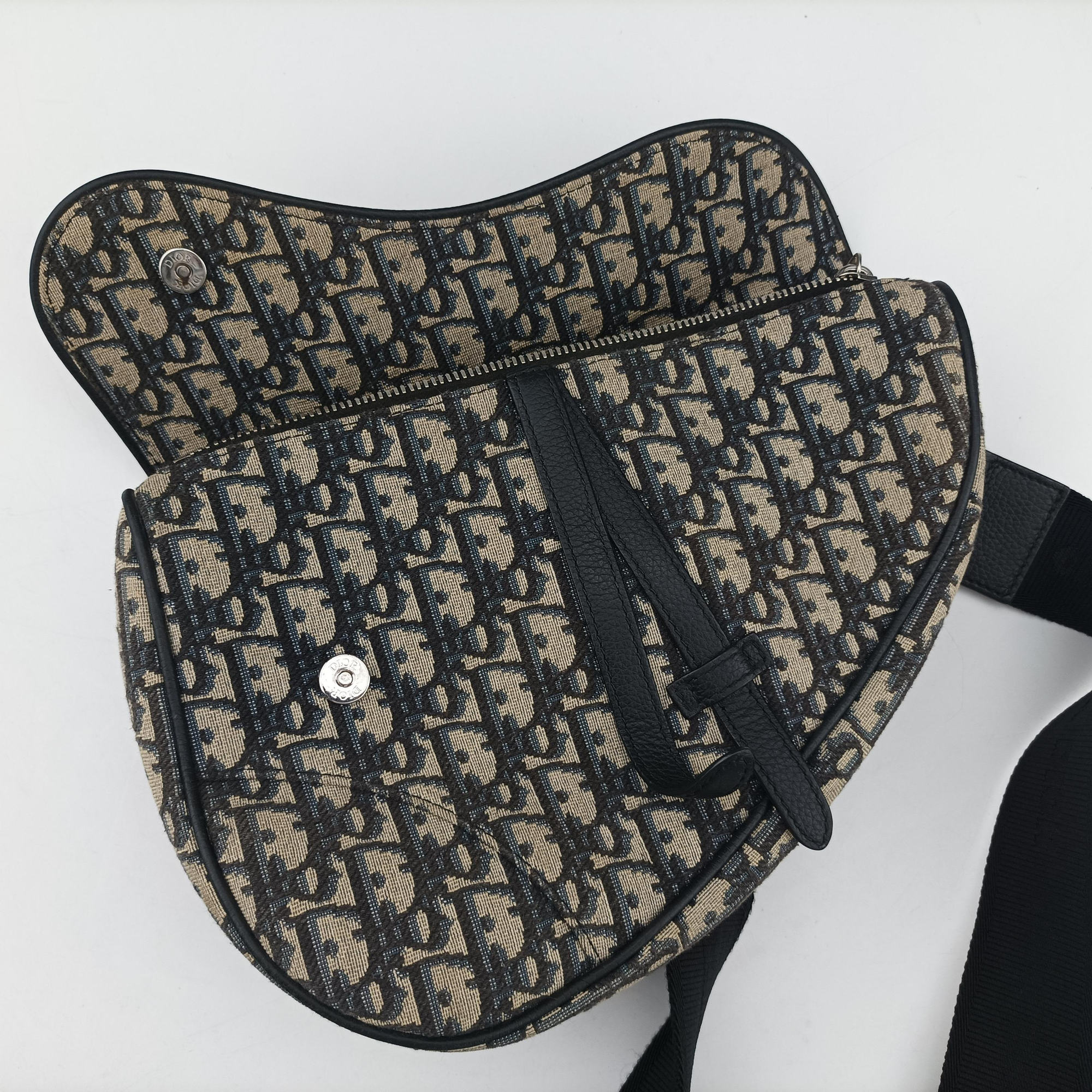 Vintage Christian Dior Saddlebags Gray×Navy×Black Jacquard×Leather  bum bag/waist bag | stylenewstar