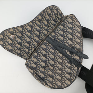 Vintage Christian Dior saddle Navy×Gray Jacquard×Leather  bum bag/waist bag | stylenewstar