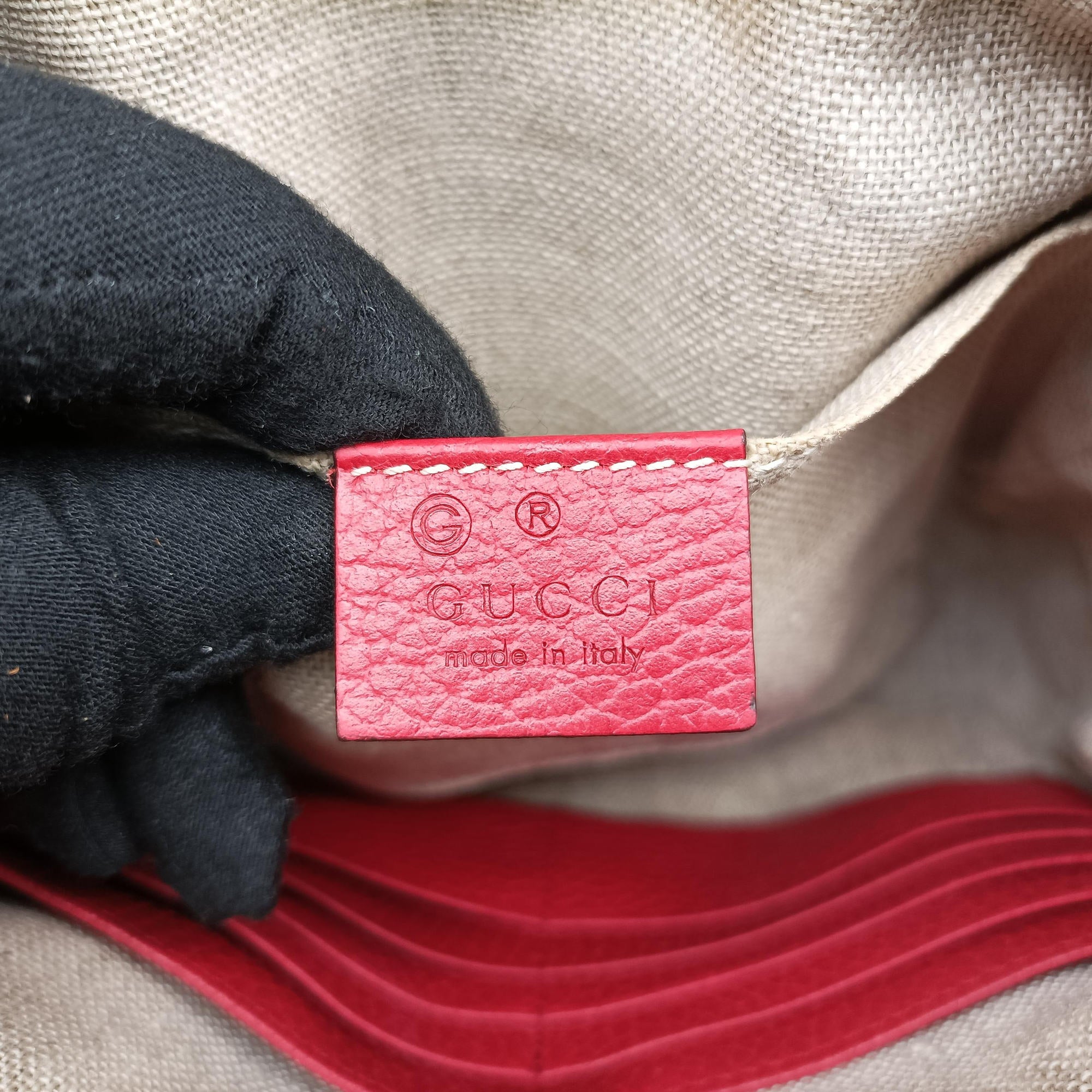 Pre-owned Gucci Bree Microguccissima Beige x red Canvas×Leather 449413 shoulderbag | stylenewstar