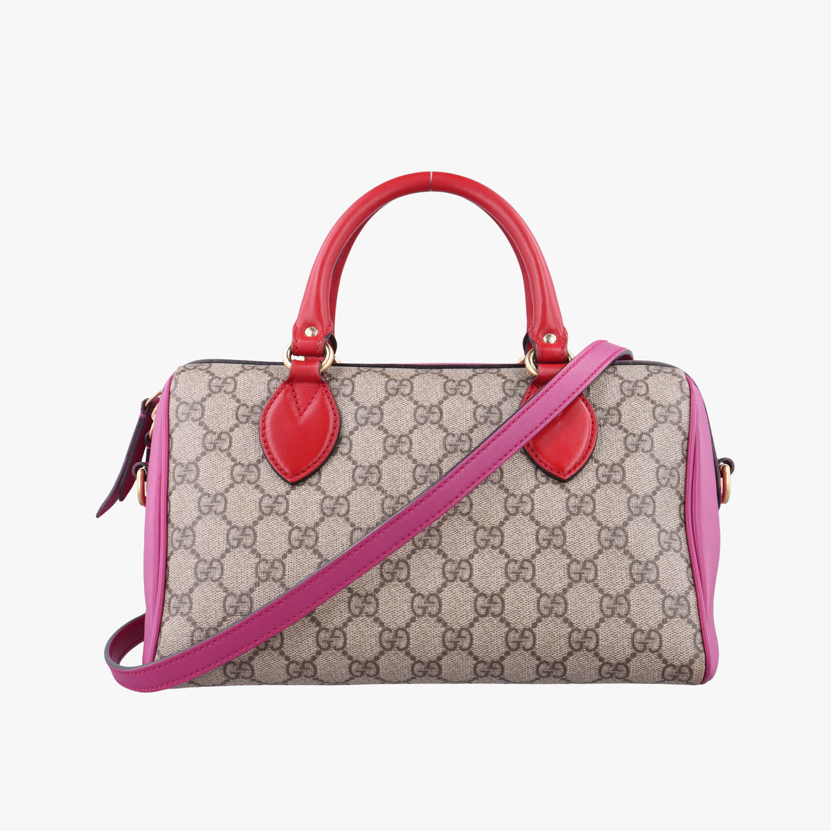 Pre-owned Gucci GG SUPREME beige×red×pink PVC coated canvas×Leather 409529 shoulderbag | stylenewstar