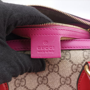 Pre-owned Gucci GG SUPREME beige×red×pink PVC coated canvas×Leather 409529 shoulderbag | stylenewstar