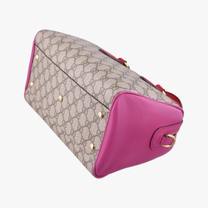 Pre-owned Gucci GG SUPREME beige×red×pink PVC coated canvas×Leather 409529 shoulderbag | stylenewstar