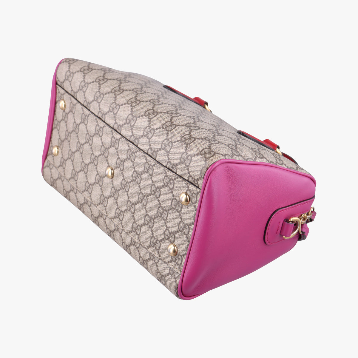 Pre-owned Gucci GG SUPREME beige×red×pink PVC coated canvas×Leather 409529 shoulderbag | stylenewstar