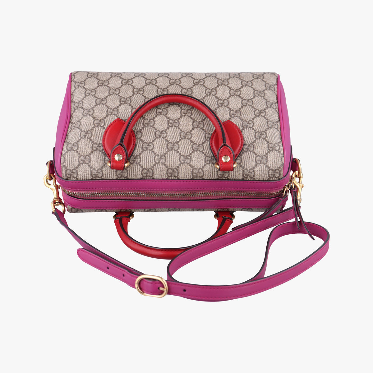 Pre-owned Gucci GG SUPREME beige×red×pink PVC coated canvas×Leather 409529 shoulderbag | stylenewstar