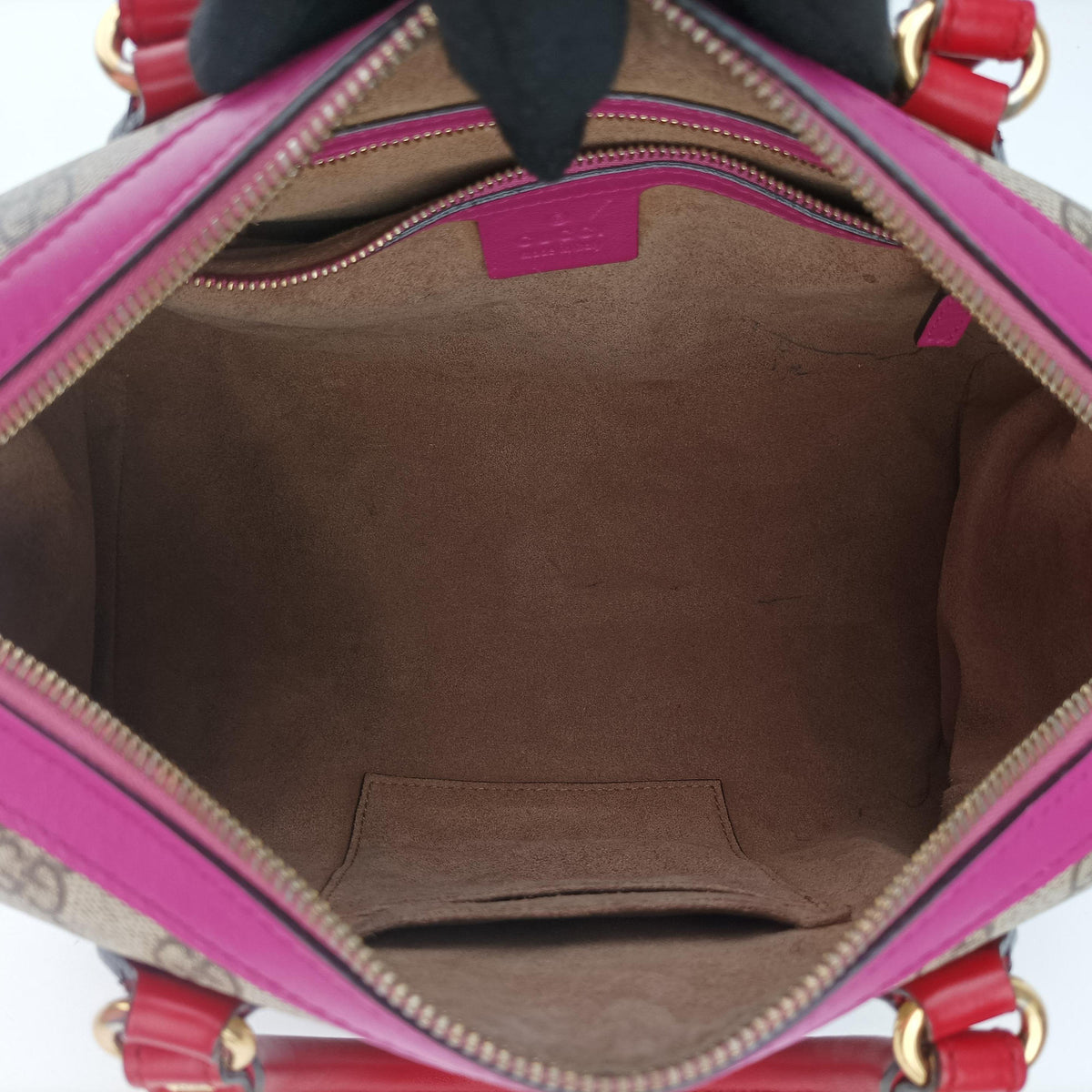 Pre-owned Gucci GG SUPREME beige×red×pink PVC coated canvas×Leather 409529 shoulderbag | stylenewstar