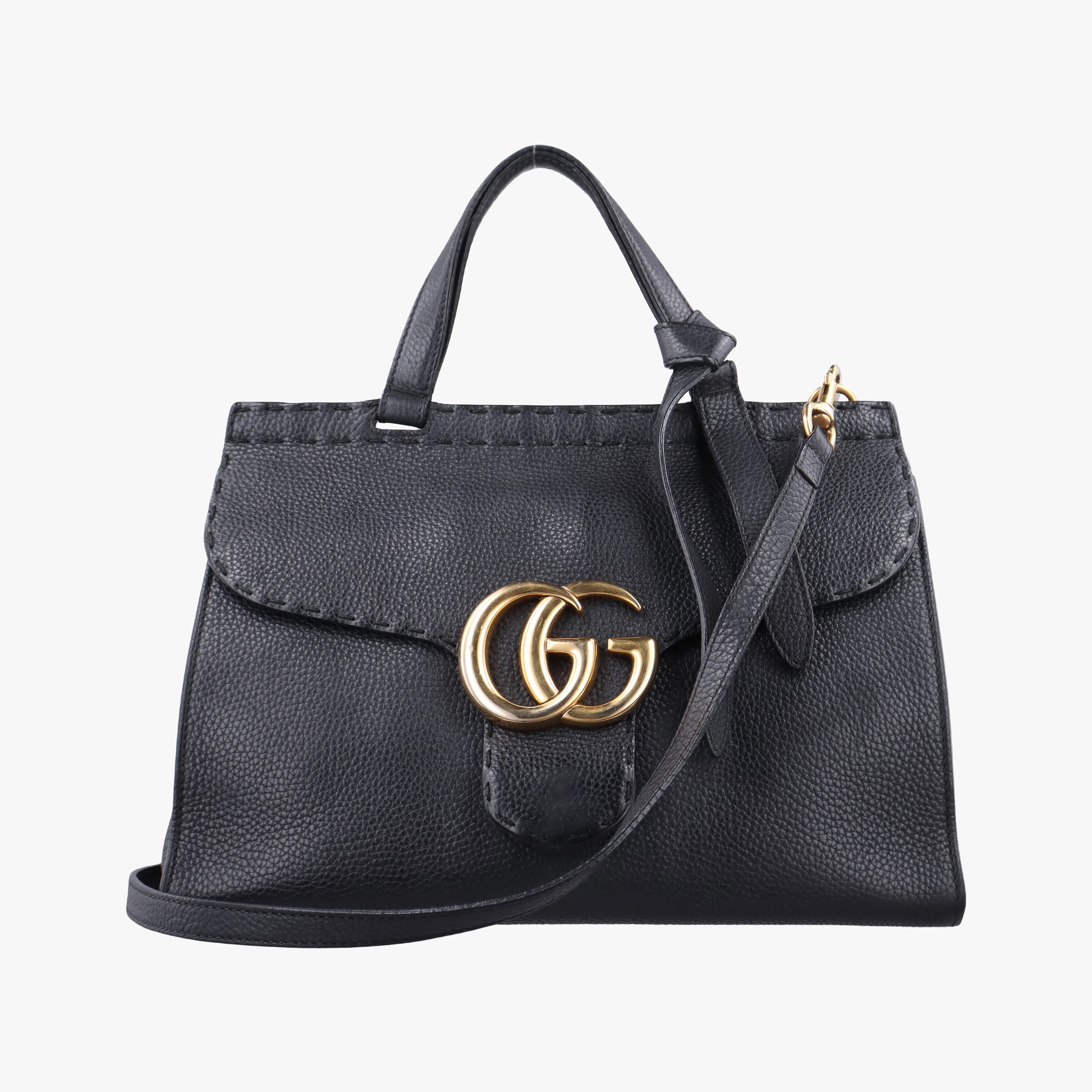 Pre-owned Gucci GG Marmont Black Leather 421890 shoulderbag | stylenewstar