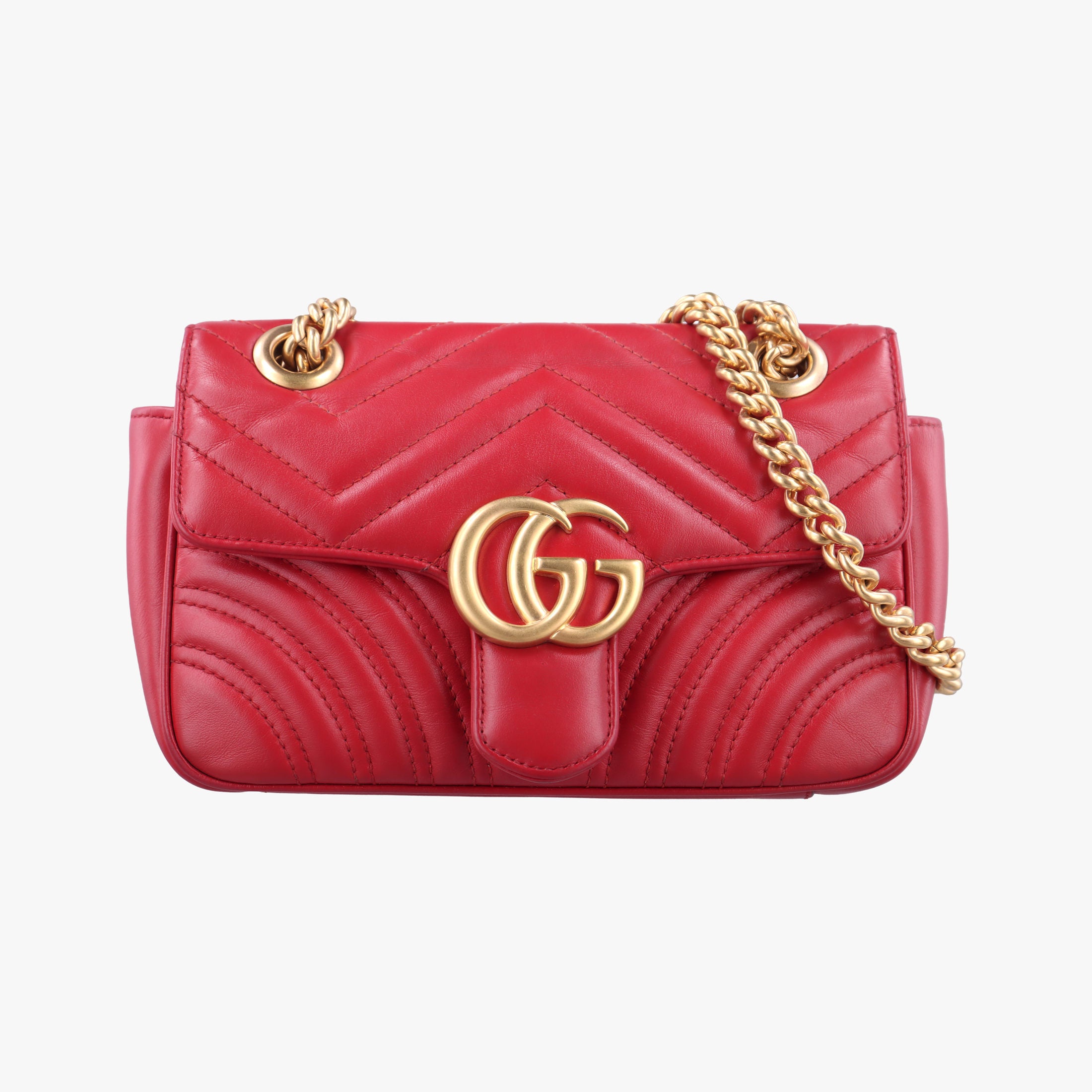 Pre-owned Gucci GG Marmont Red Leather 446744 shoulderbag | stylenewstar
