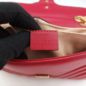 Pre-owned Gucci GG Marmont Red Leather 446744 shoulderbag | stylenewstar