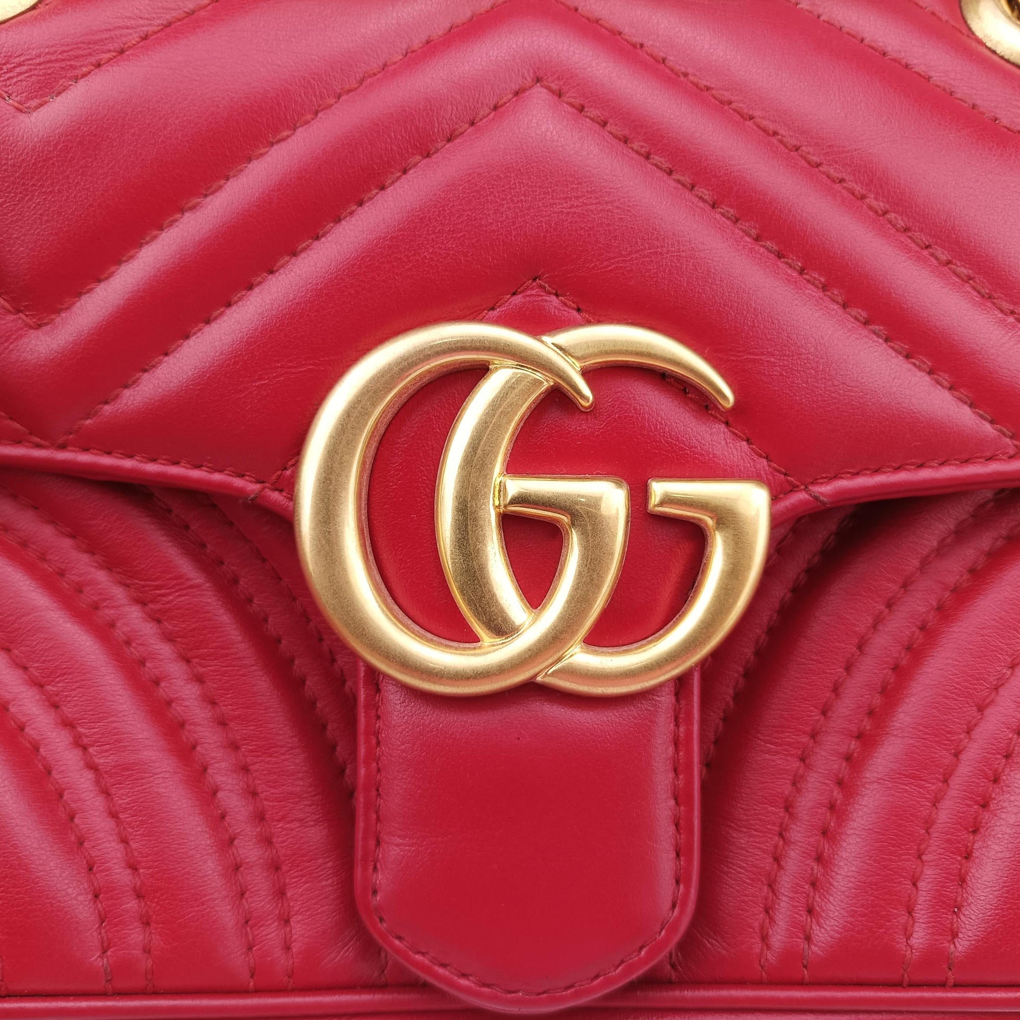 Pre-owned Gucci GG Marmont Red Leather 446744 shoulderbag | stylenewstar
