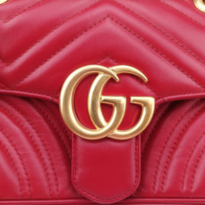 Pre-owned Gucci GG Marmont Red Leather 446744 shoulderbag | stylenewstar
