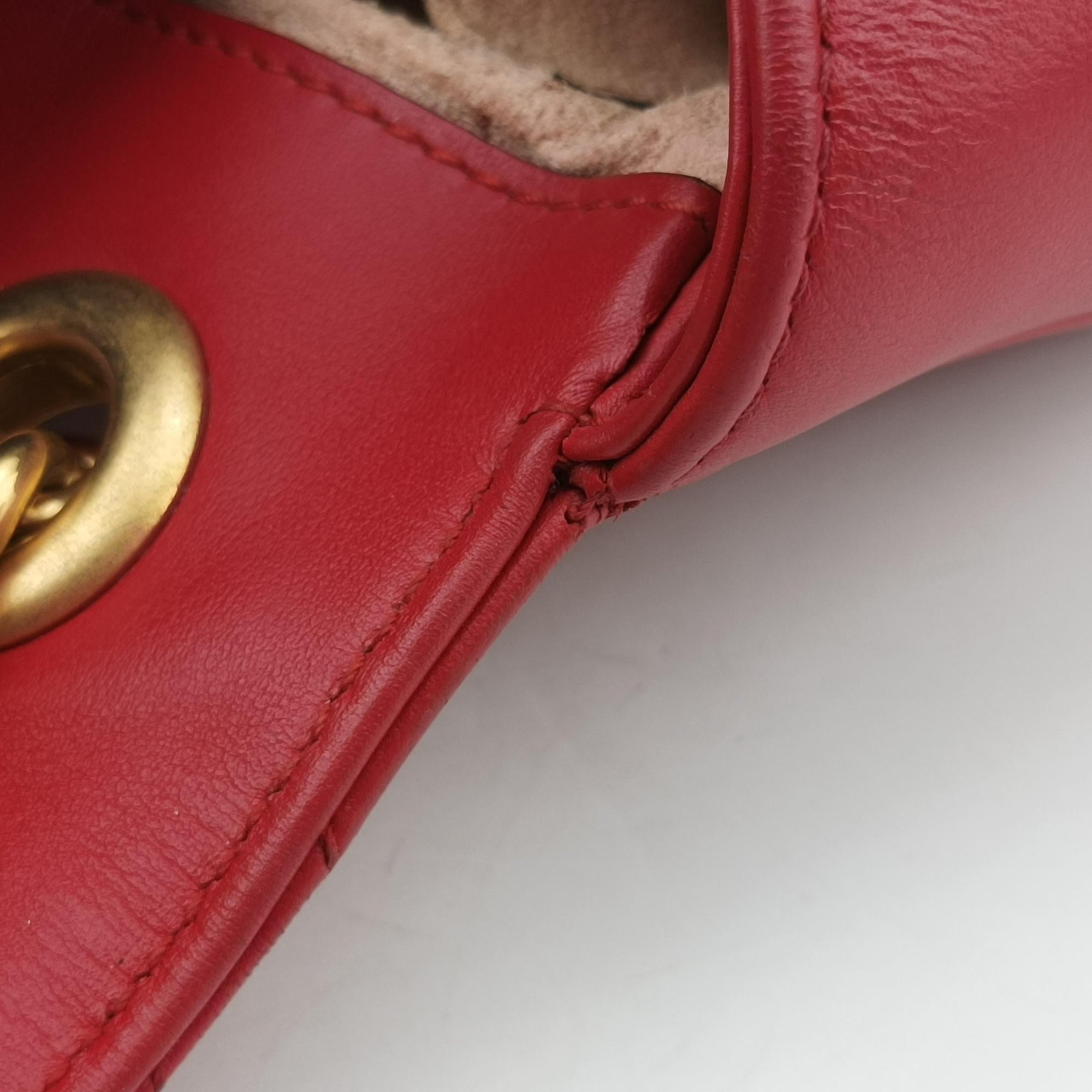 Pre-owned Gucci GG Marmont Red Leather 446744 shoulderbag | stylenewstar