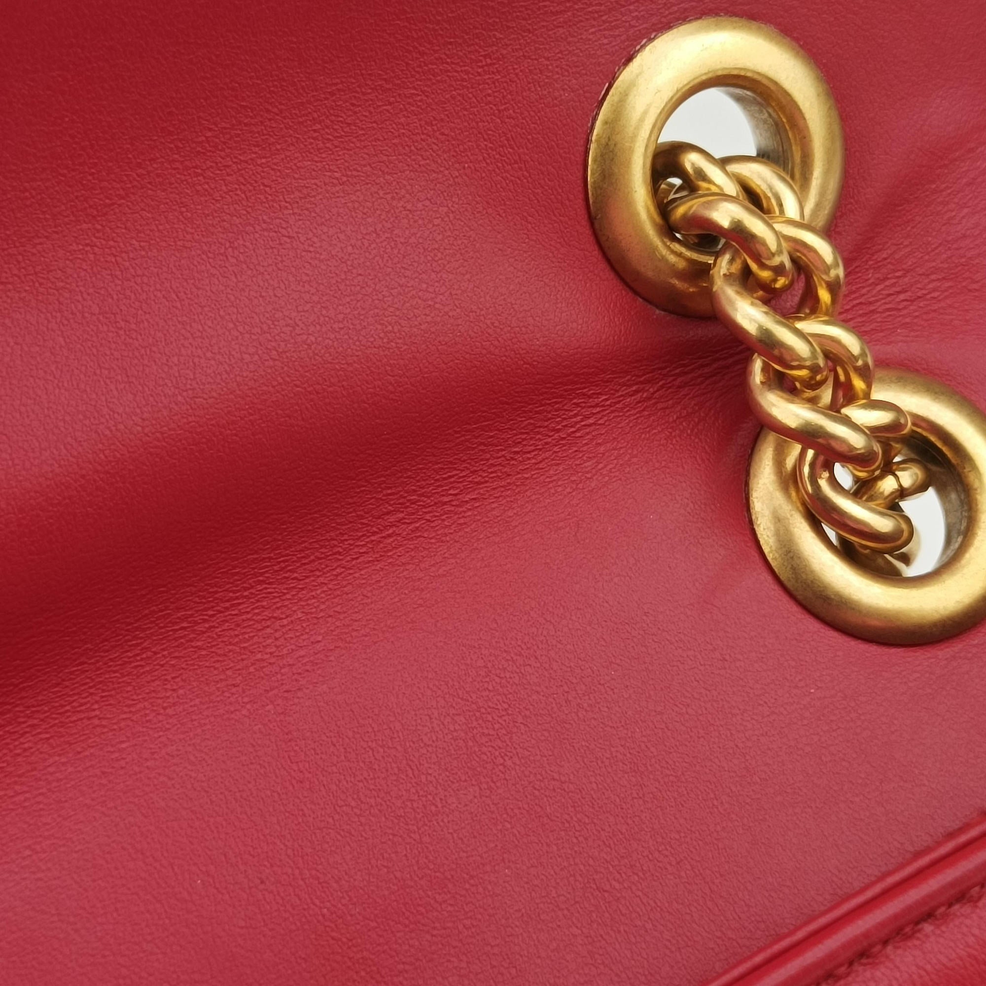 Pre-owned Gucci GG Marmont Red Leather 446744 shoulderbag | stylenewstar