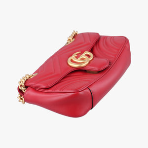 Pre-owned Gucci GG Marmont Red Leather 446744 shoulderbag | stylenewstar