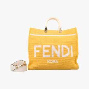 Pre-owned Fendi SUNSHINE Yellow Crochet×leather 8BH386 shoulderbag | stylenewstar