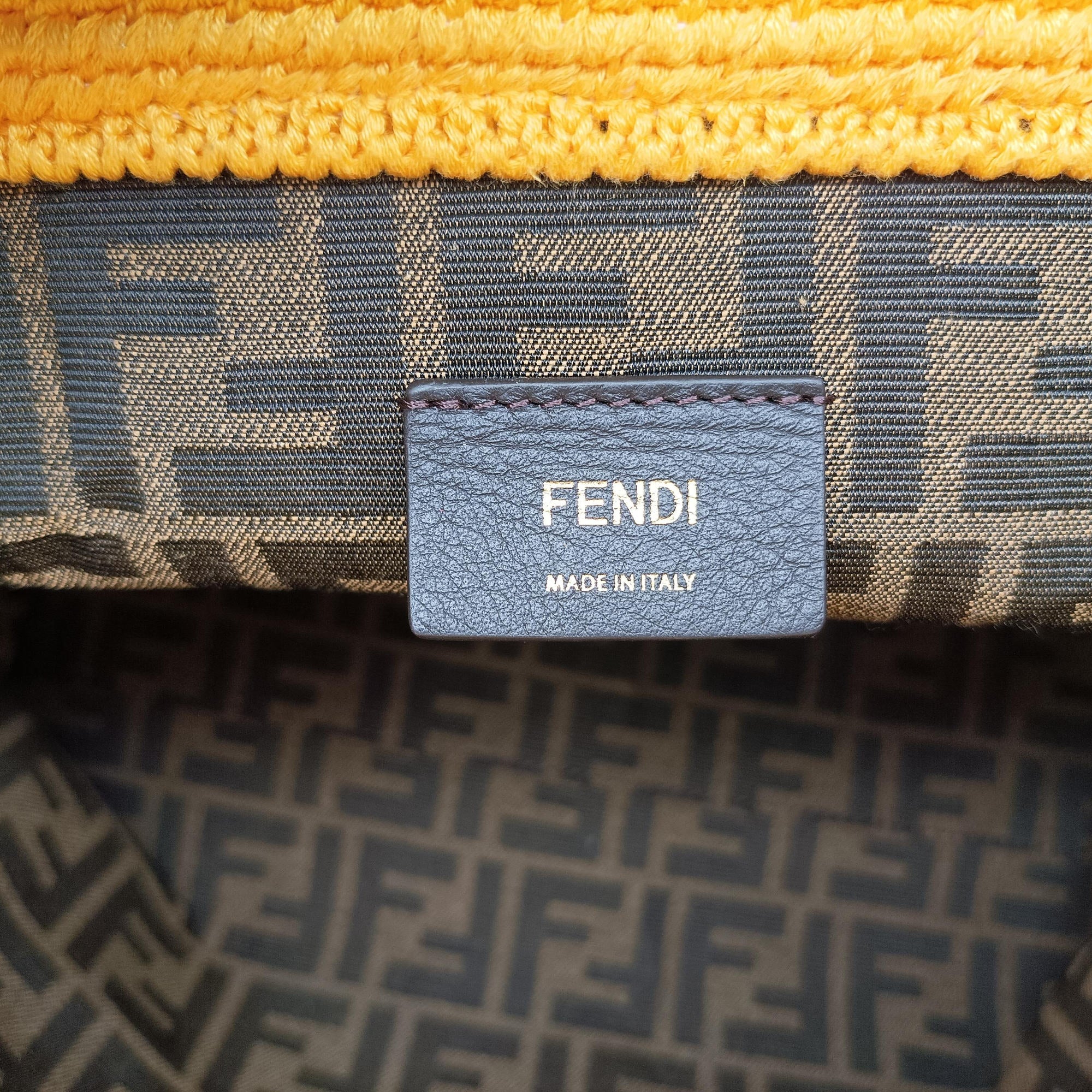 Pre-owned Fendi SUNSHINE Yellow Crochet×leather 8BH386 shoulderbag | stylenewstar