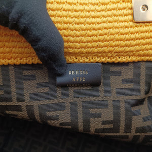Pre-owned Fendi SUNSHINE Yellow Crochet×leather 8BH386 shoulderbag | stylenewstar