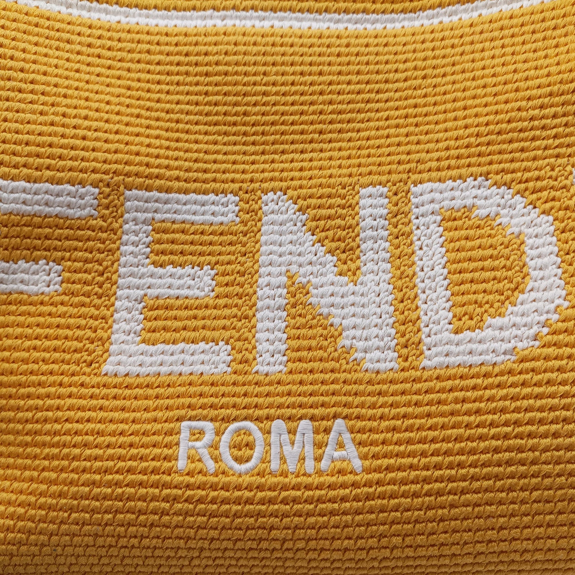 Pre-owned Fendi SUNSHINE Yellow Crochet×leather 8BH386 shoulderbag | stylenewstar