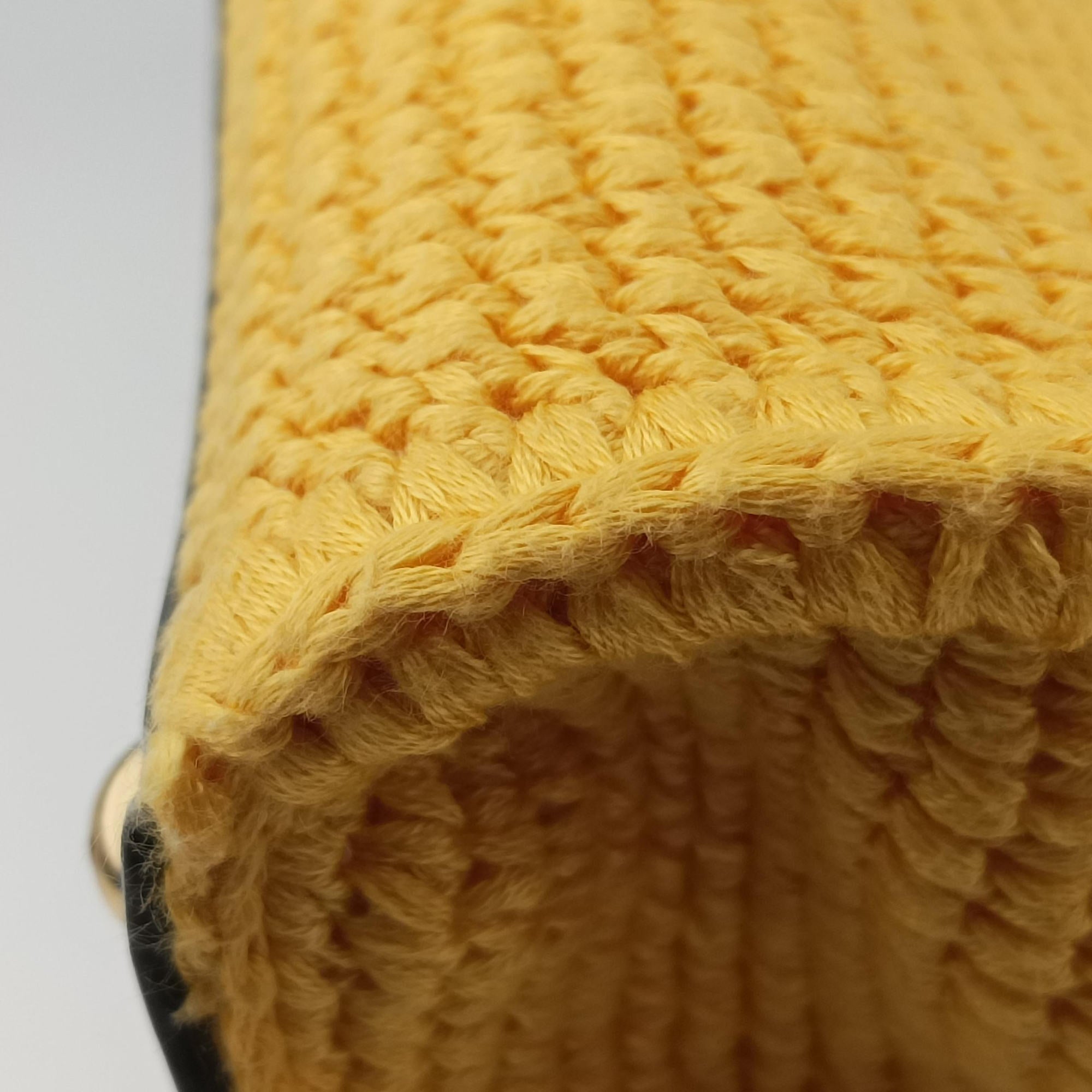 Pre-owned Fendi SUNSHINE Yellow Crochet×leather 8BH386 shoulderbag | stylenewstar