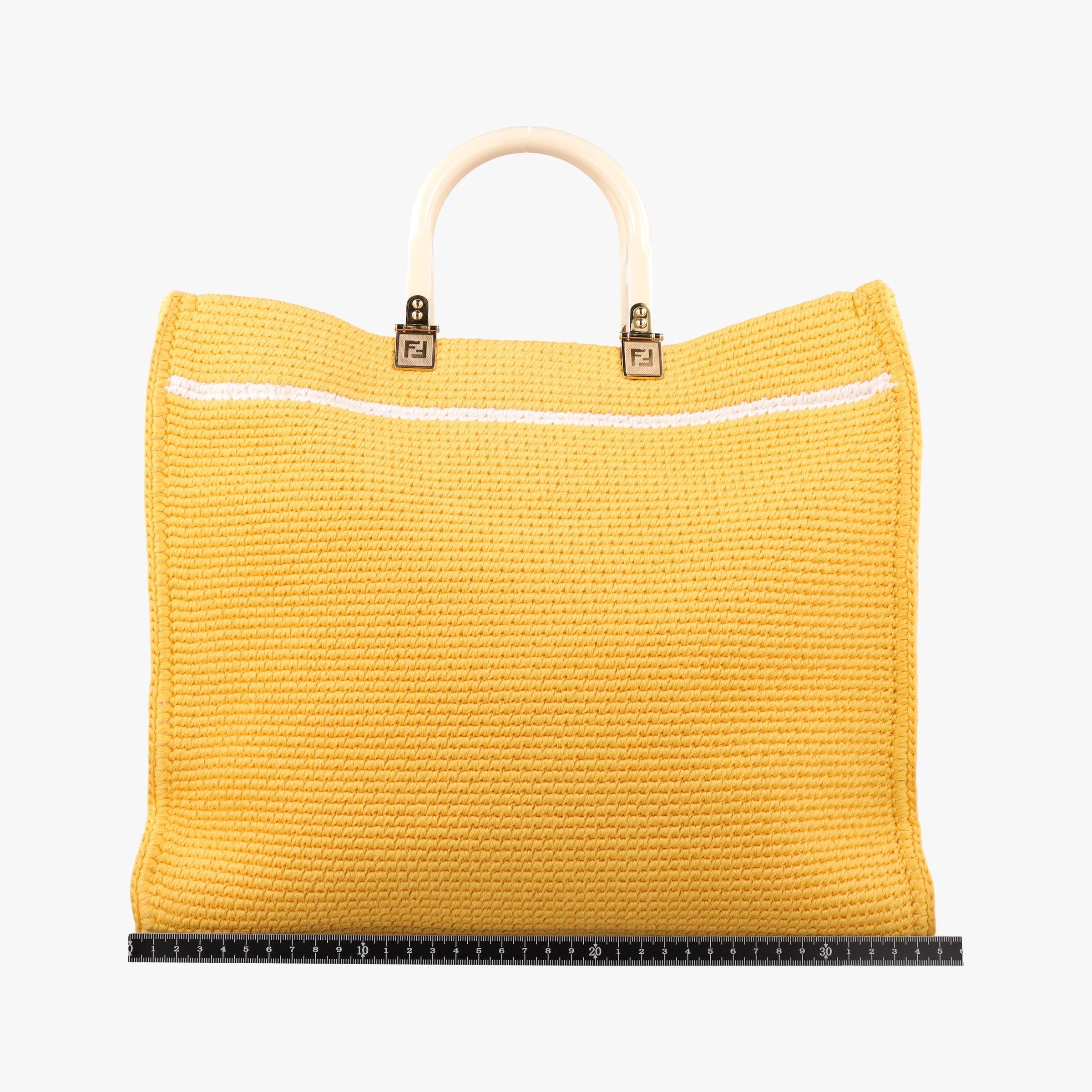 Pre-owned Fendi SUNSHINE Yellow Crochet×leather 8BH386 shoulderbag | stylenewstar