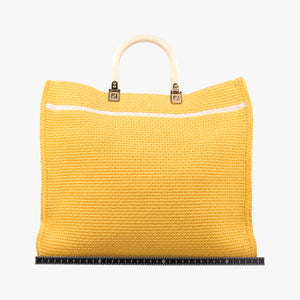 Pre-owned Fendi SUNSHINE Yellow Crochet×leather 8BH386 shoulderbag | stylenewstar