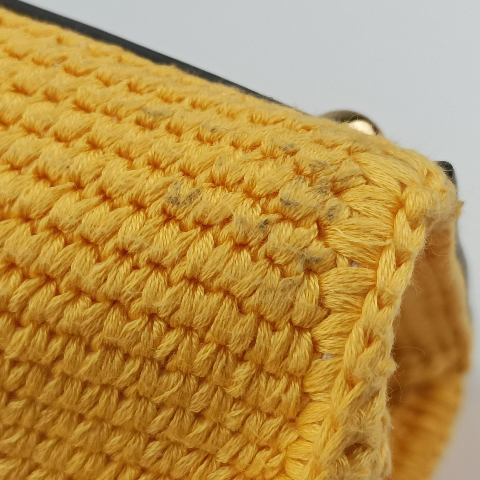 Pre-owned Fendi SUNSHINE Yellow Crochet×leather 8BH386 shoulderbag | stylenewstar