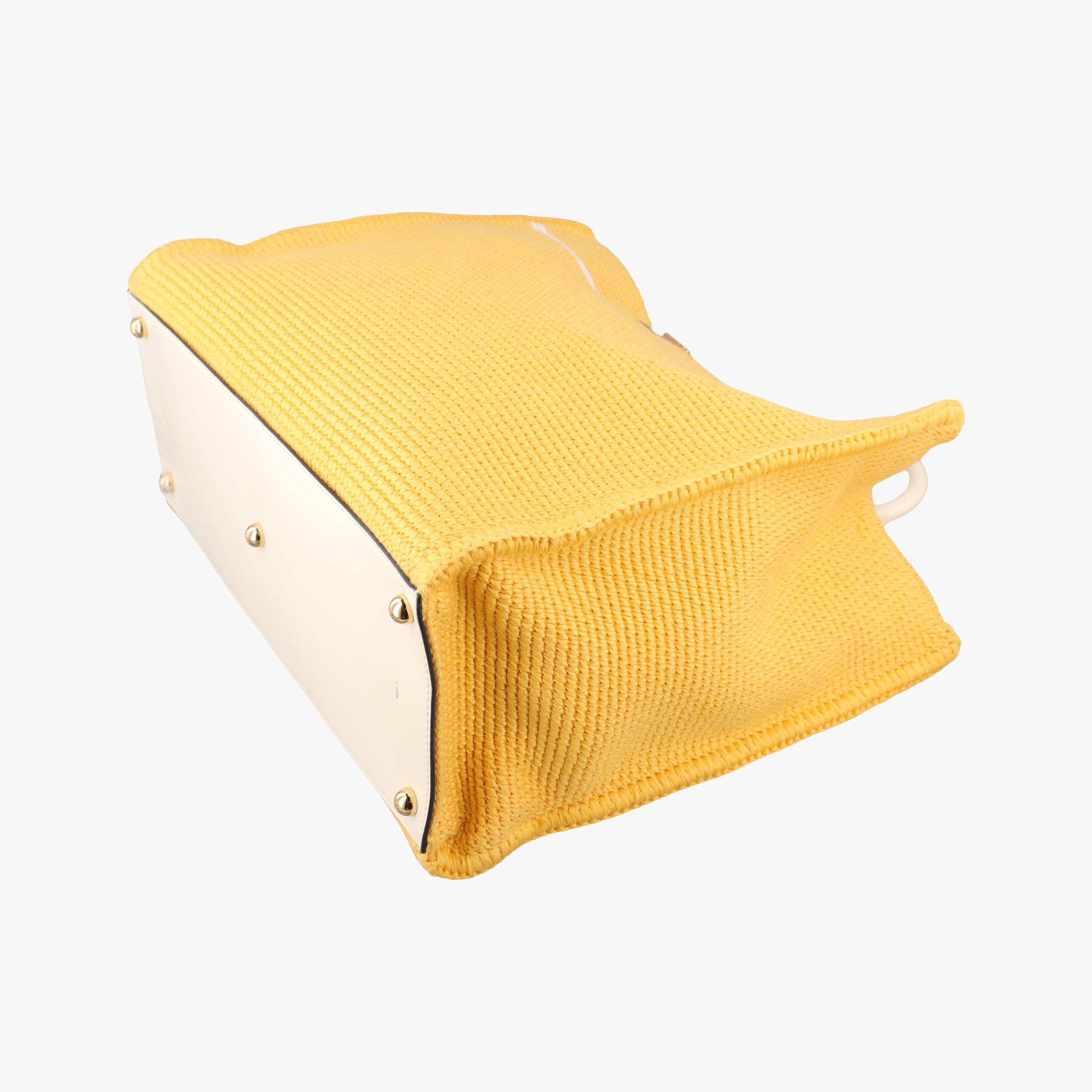 Pre-owned Fendi SUNSHINE Yellow Crochet×leather 8BH386 shoulderbag | stylenewstar