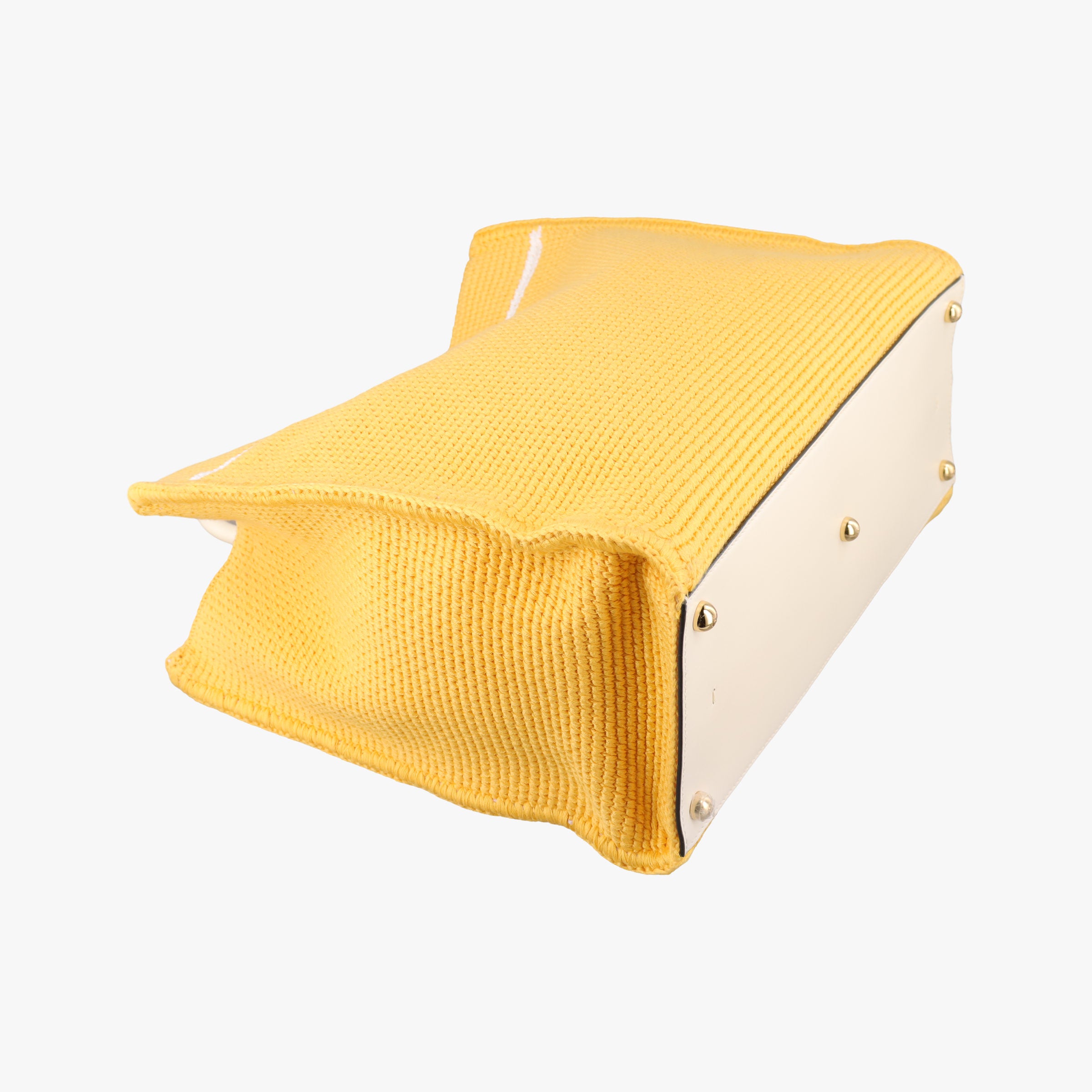 Pre-owned Fendi SUNSHINE Yellow Crochet×leather 8BH386 shoulderbag | stylenewstar
