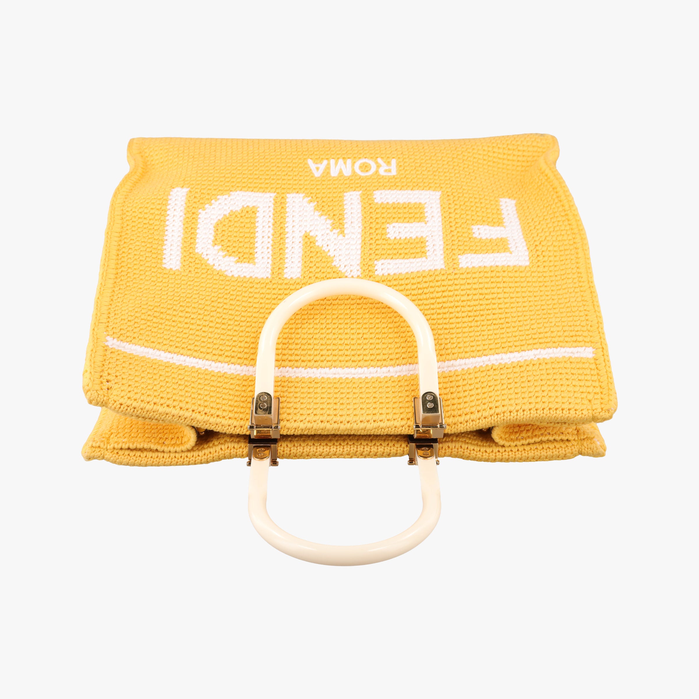 Pre-owned Fendi SUNSHINE Yellow Crochet×leather 8BH386 shoulderbag | stylenewstar