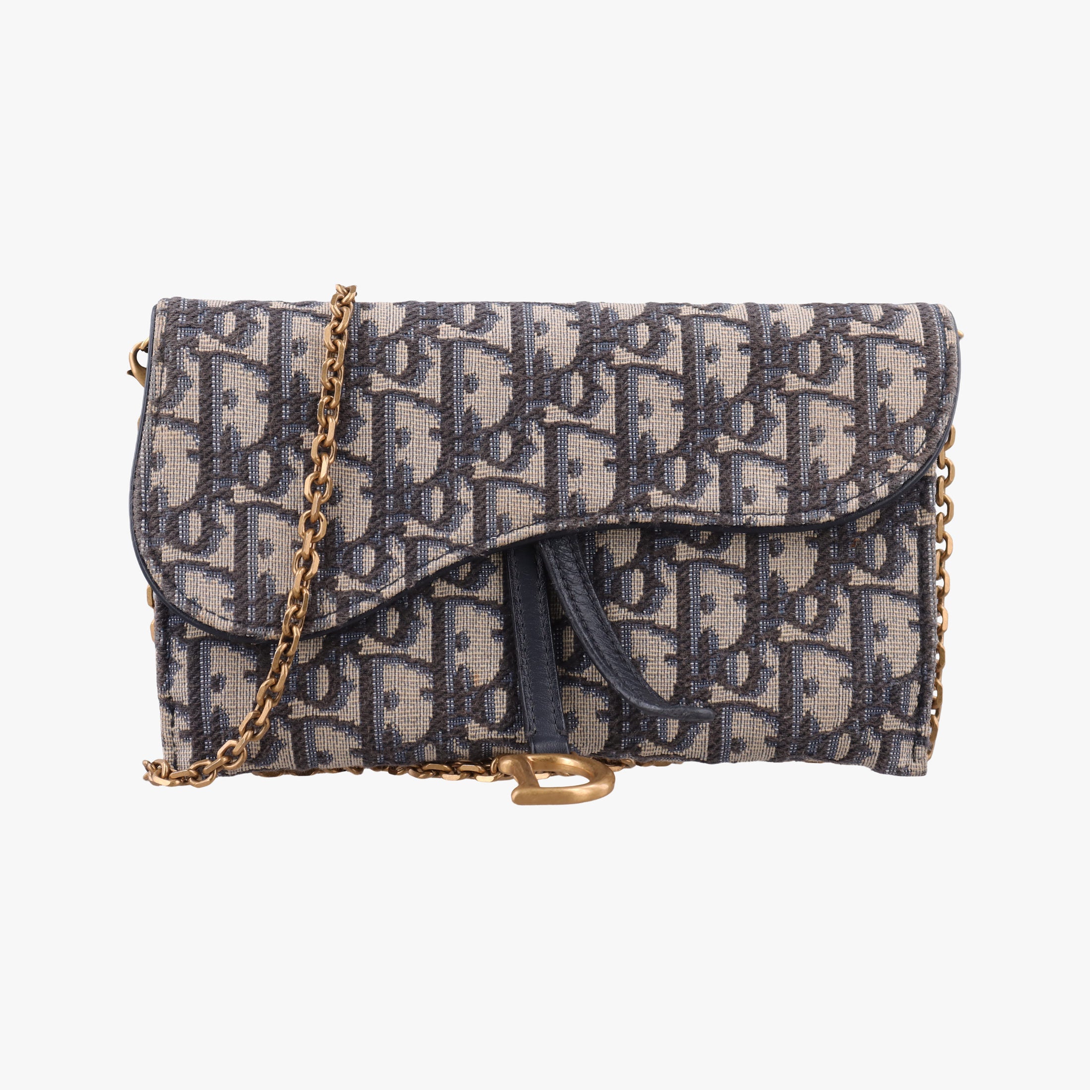 Pre-owned Christian Dior Saddle Navy×Gray jacquard×Leather  shoulderbag | stylenewstar