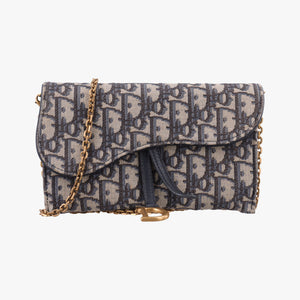 Pre-owned Christian Dior Saddle Navy×Gray jacquard×Leather  shoulderbag | stylenewstar