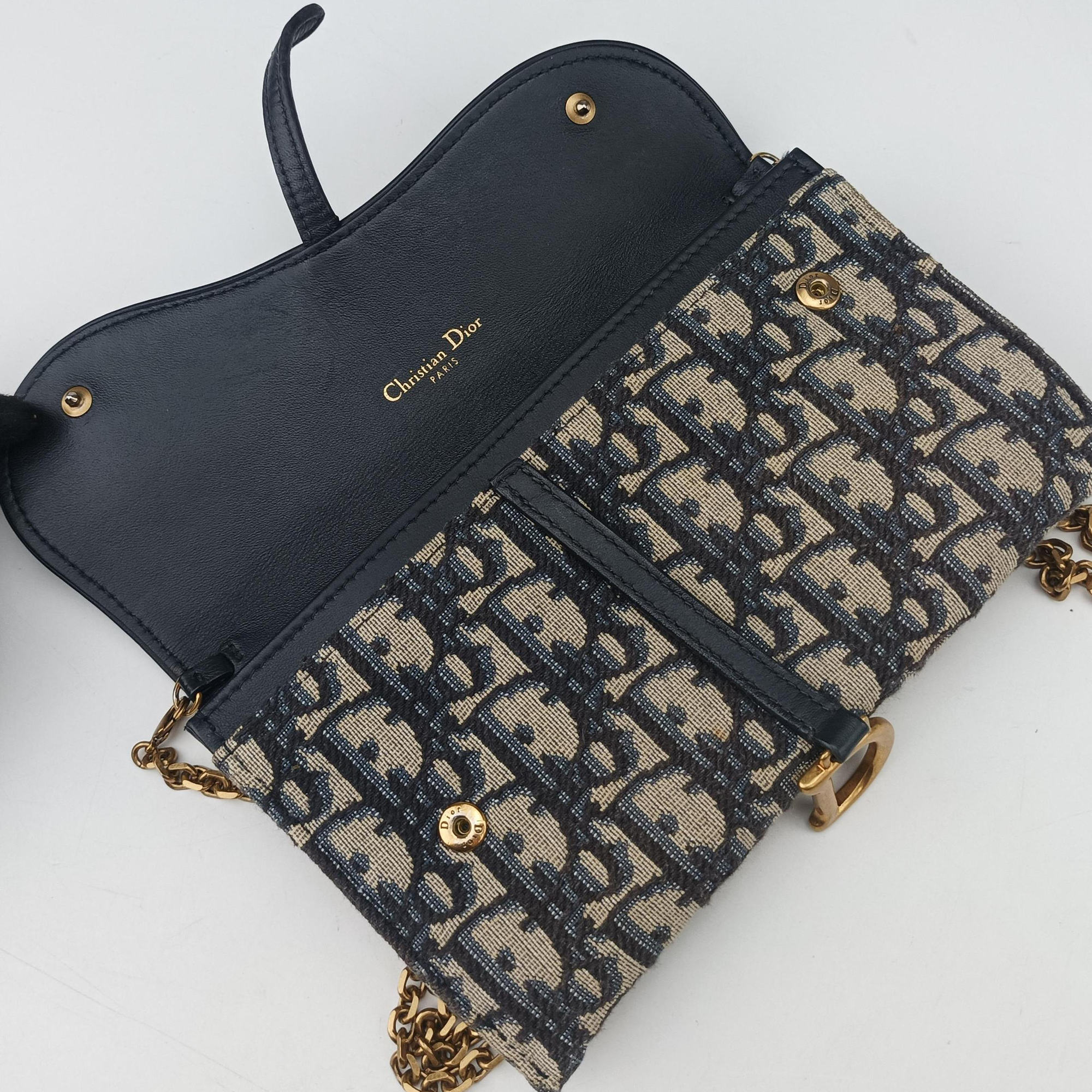 Pre-owned Christian Dior Saddle Navy×Gray jacquard×Leather  shoulderbag | stylenewstar